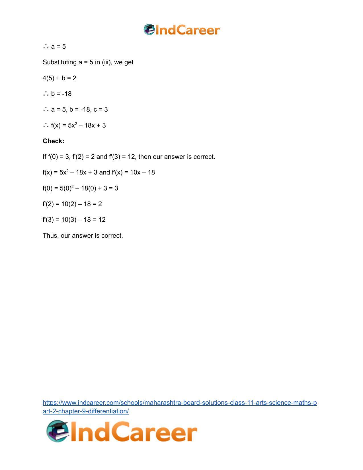 Maharashtra Board Solutions Class 11-Arts & Science Maths (Part 2): Chapter 9- Differentiation - Page 53
