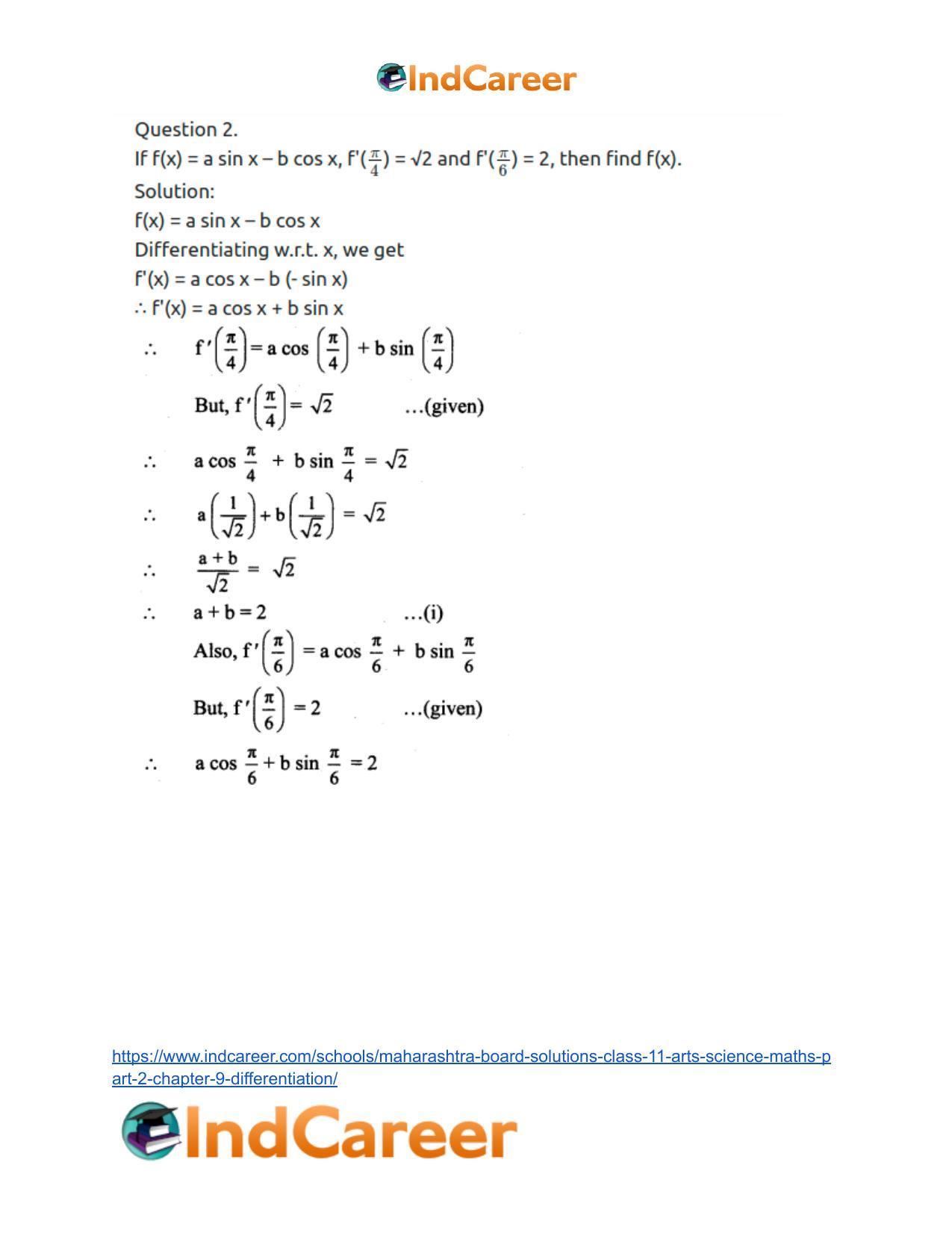 Maharashtra Board Solutions Class 11-Arts & Science Maths (Part 2): Chapter 9- Differentiation - Page 54