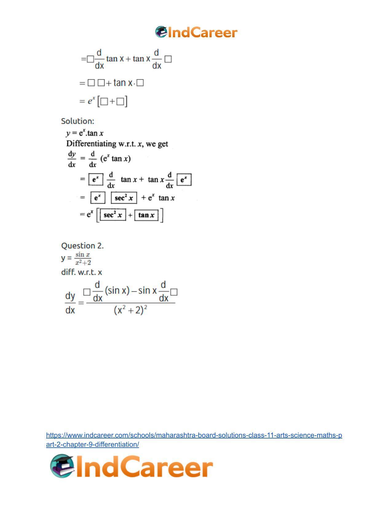 Maharashtra Board Solutions Class 11-Arts & Science Maths (Part 2): Chapter 9- Differentiation - Page 56