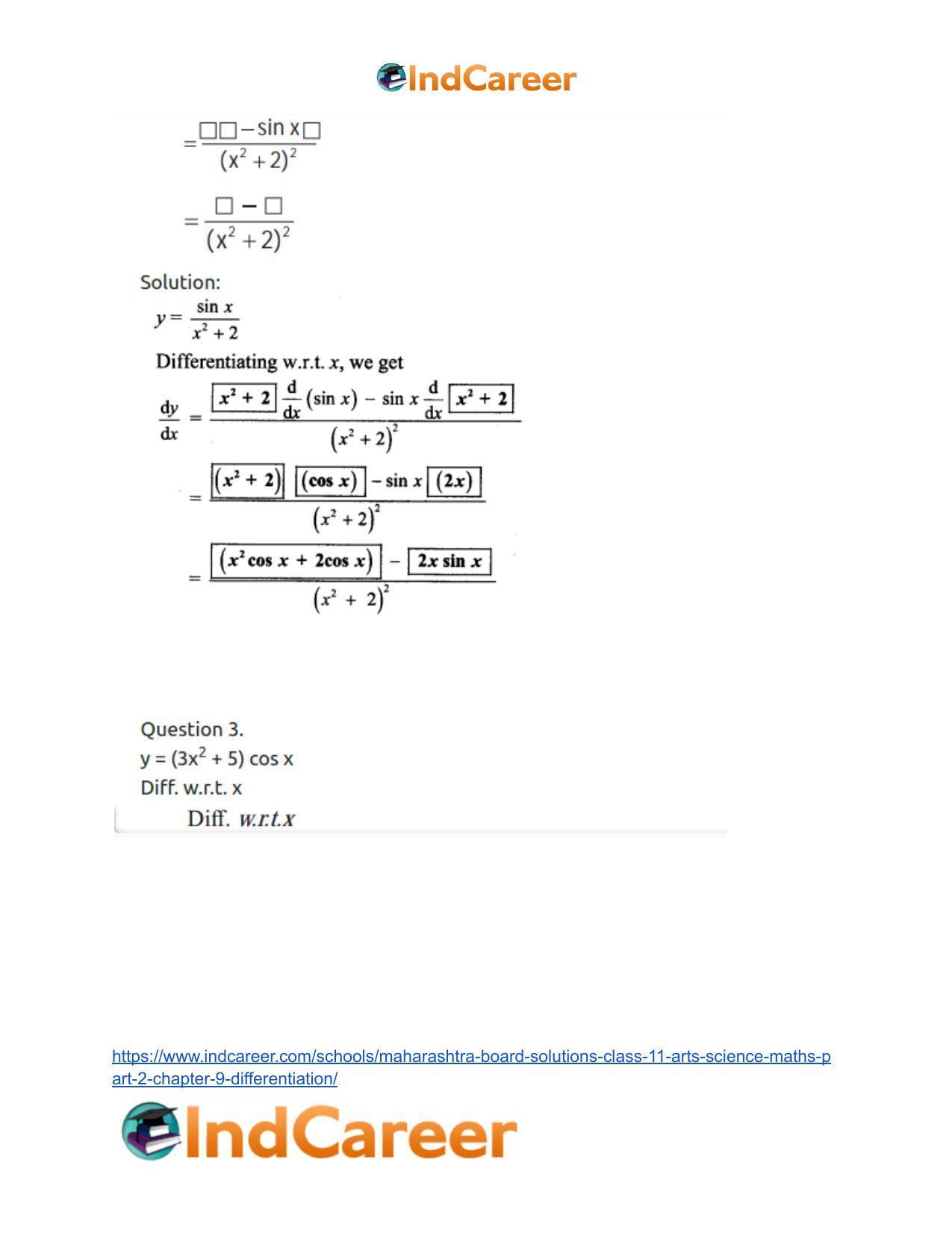 Maharashtra Board Solutions Class 11-Arts & Science Maths (Part 2): Chapter 9- Differentiation - Page 57