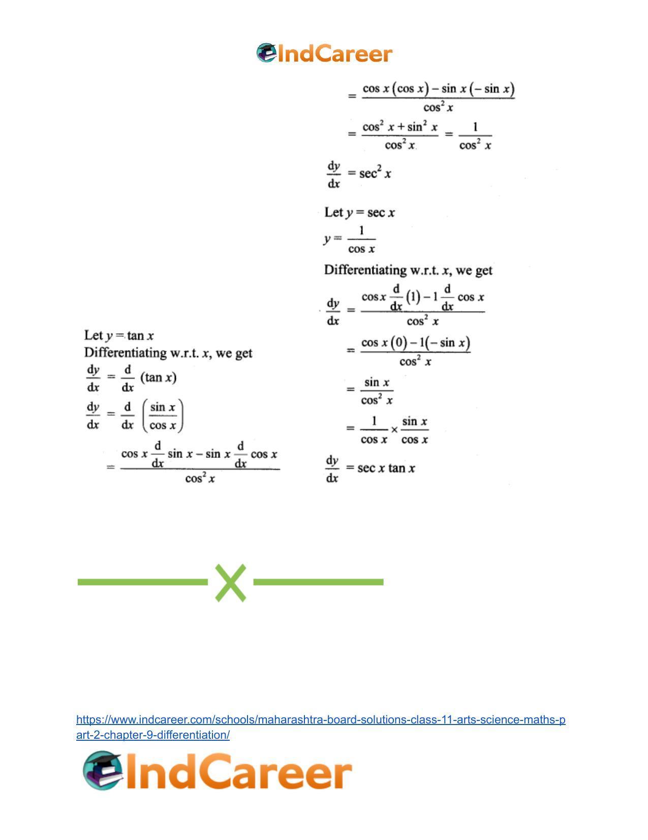 Maharashtra Board Solutions Class 11-Arts & Science Maths (Part 2): Chapter 9- Differentiation - Page 59
