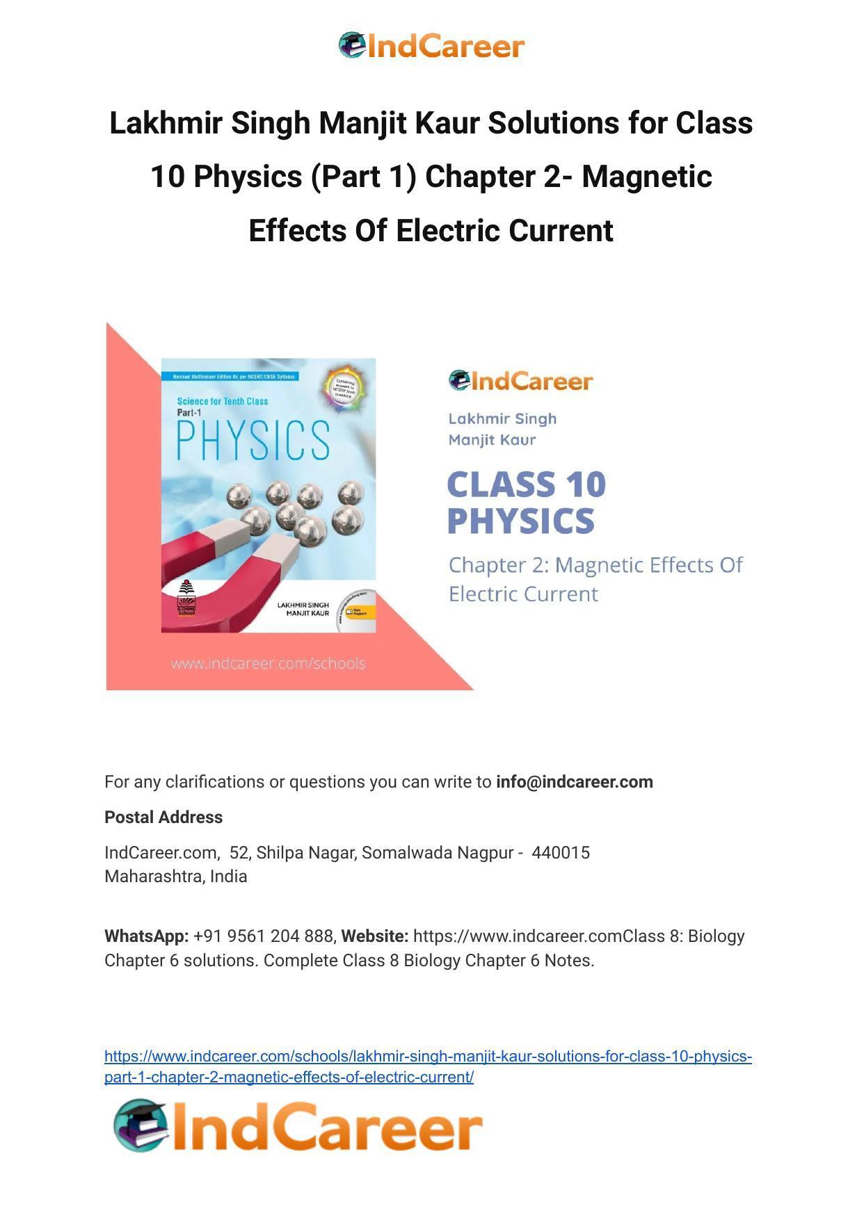 Lakhmir Singh Manjit Kaur Solutions for Class 10 Physics (Part 1) Chapter 2- Magnetic Effects Of Electric Current - Page 1