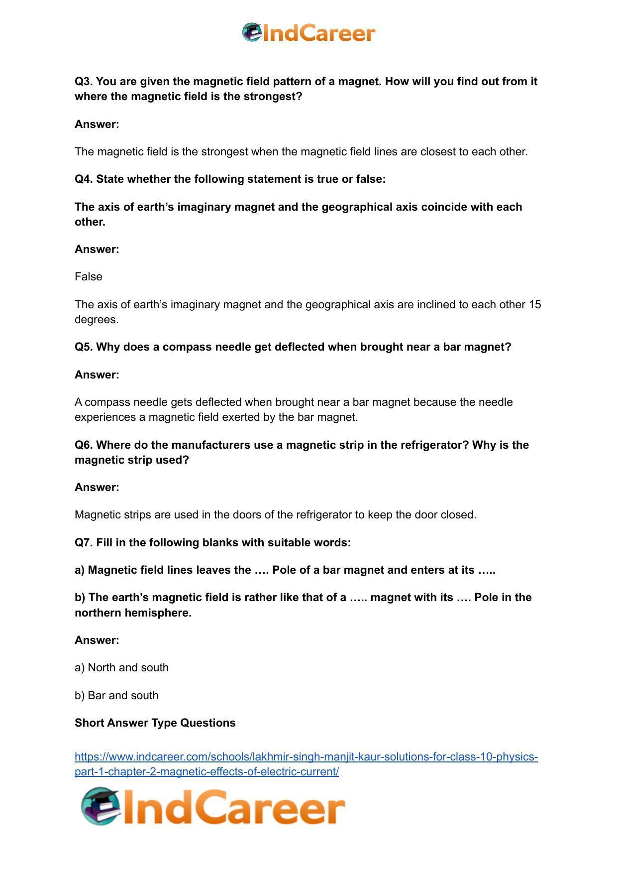 Lakhmir Singh Manjit Kaur Solutions for Class 10 Physics (Part 1) Chapter 2- Magnetic Effects Of Electric Current - Page 3