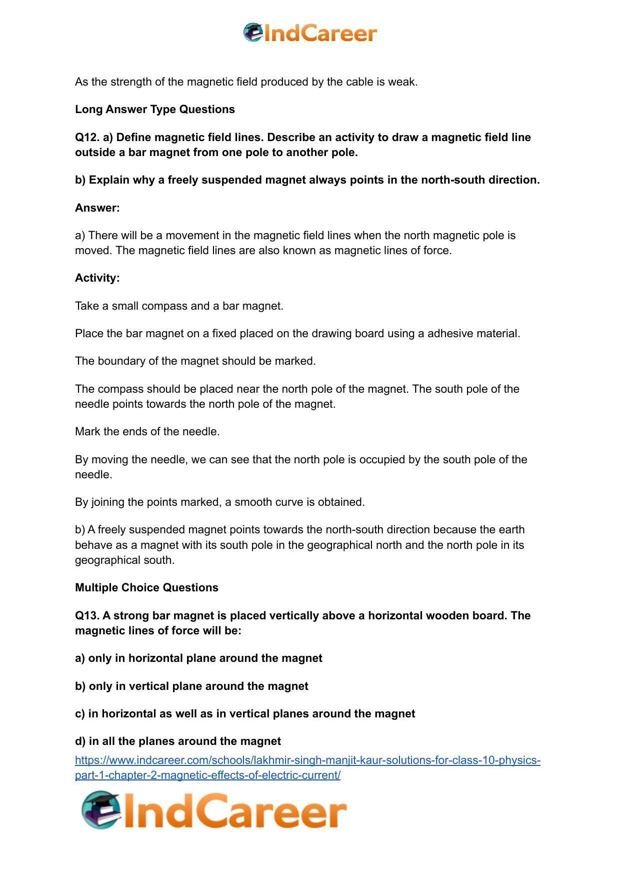 Lakhmir Singh Manjit Kaur Solutions for Class 10 Physics (Part 1) Chapter 2- Magnetic Effects Of Electric Current - Page 5
