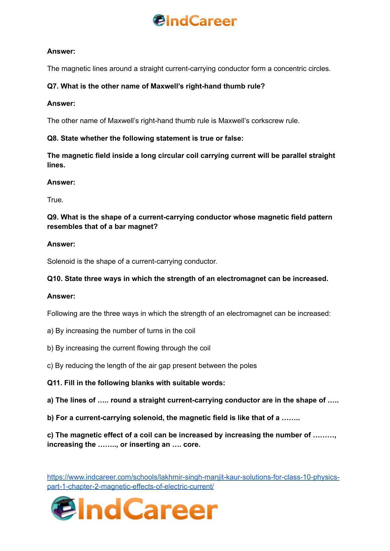 Lakhmir Singh Manjit Kaur Solutions for Class 10 Physics (Part 1) Chapter 2- Magnetic Effects Of Electric Current - Page 10
