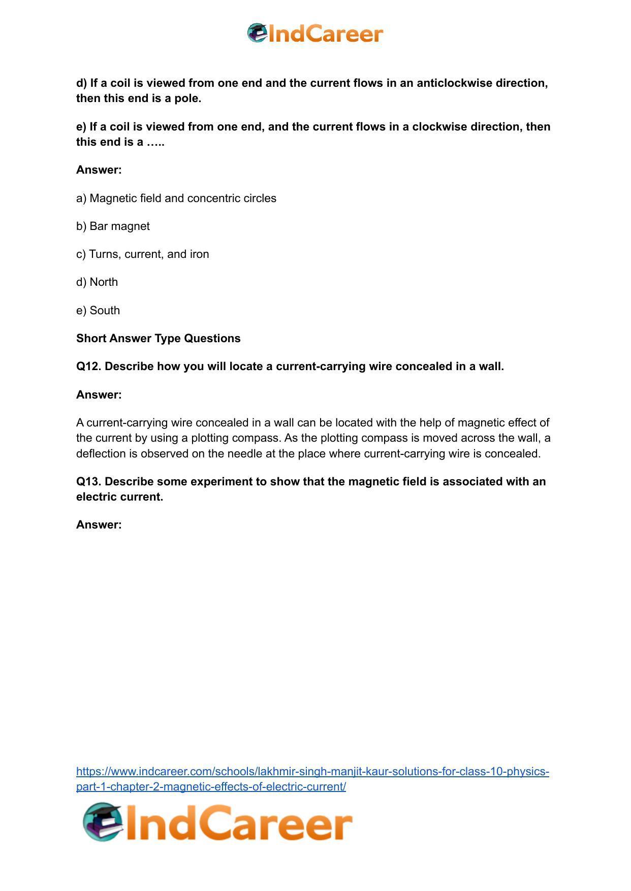 Lakhmir Singh Manjit Kaur Solutions for Class 10 Physics (Part 1) Chapter 2- Magnetic Effects Of Electric Current - Page 11