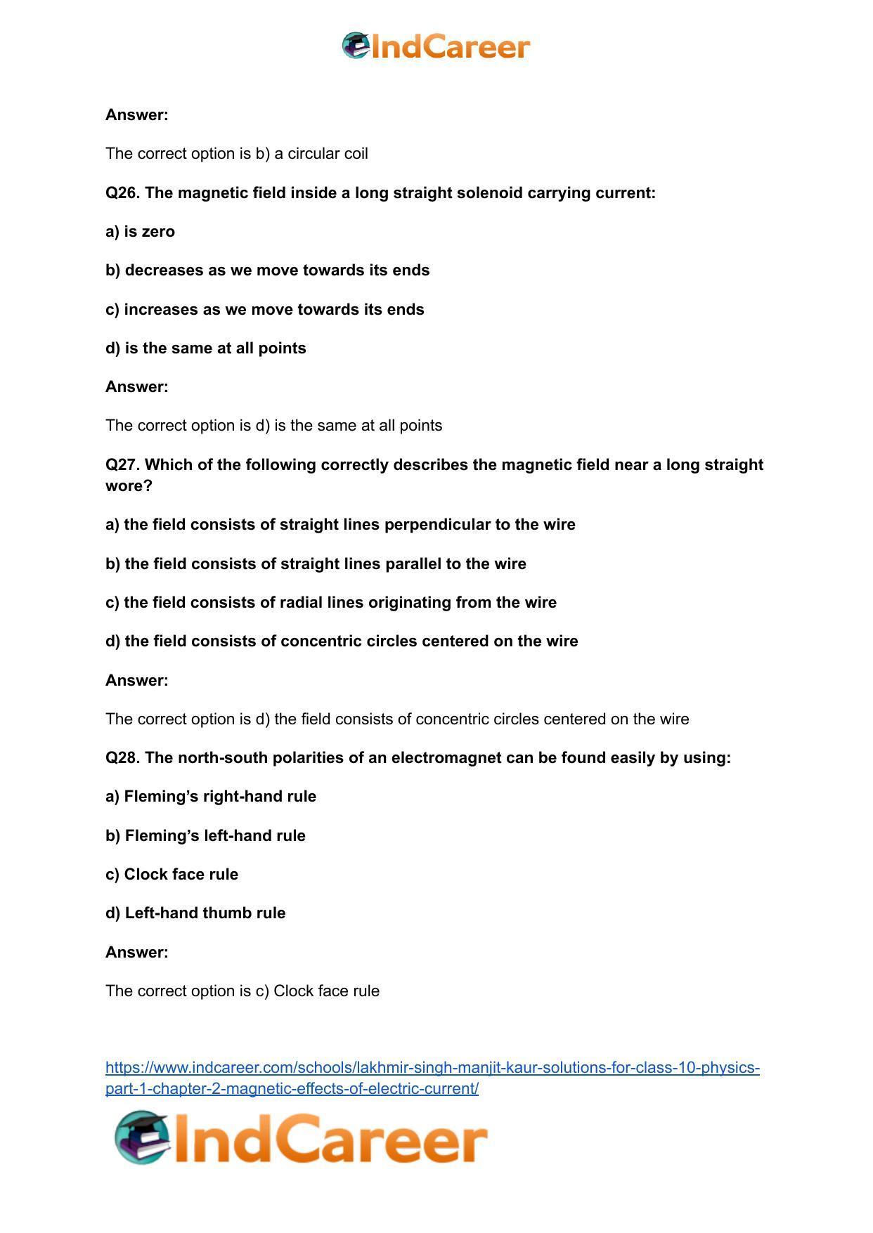 Lakhmir Singh Manjit Kaur Solutions for Class 10 Physics (Part 1) Chapter 2- Magnetic Effects Of Electric Current - Page 21