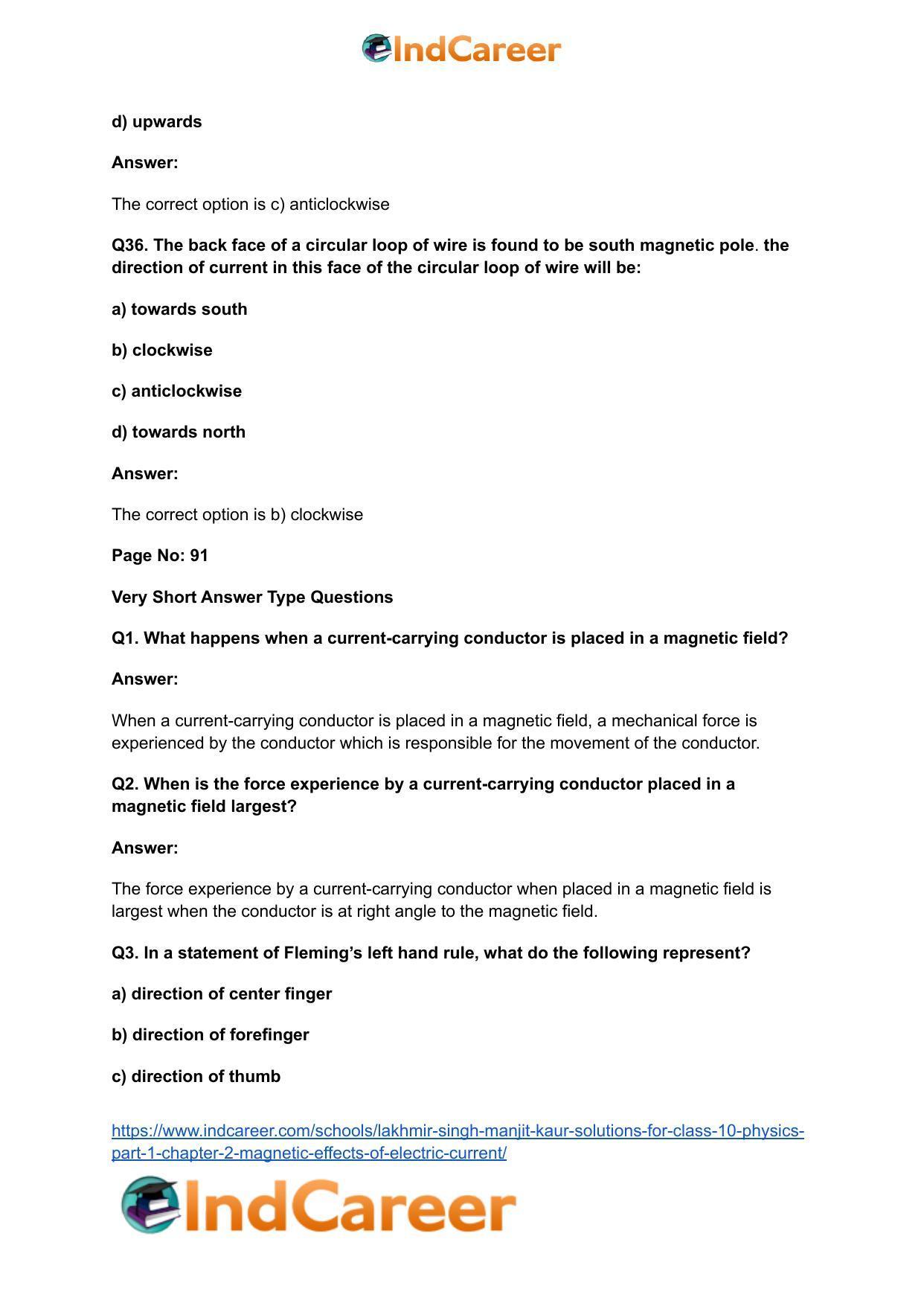 Lakhmir Singh Manjit Kaur Solutions for Class 10 Physics (Part 1) Chapter 2- Magnetic Effects Of Electric Current - Page 24
