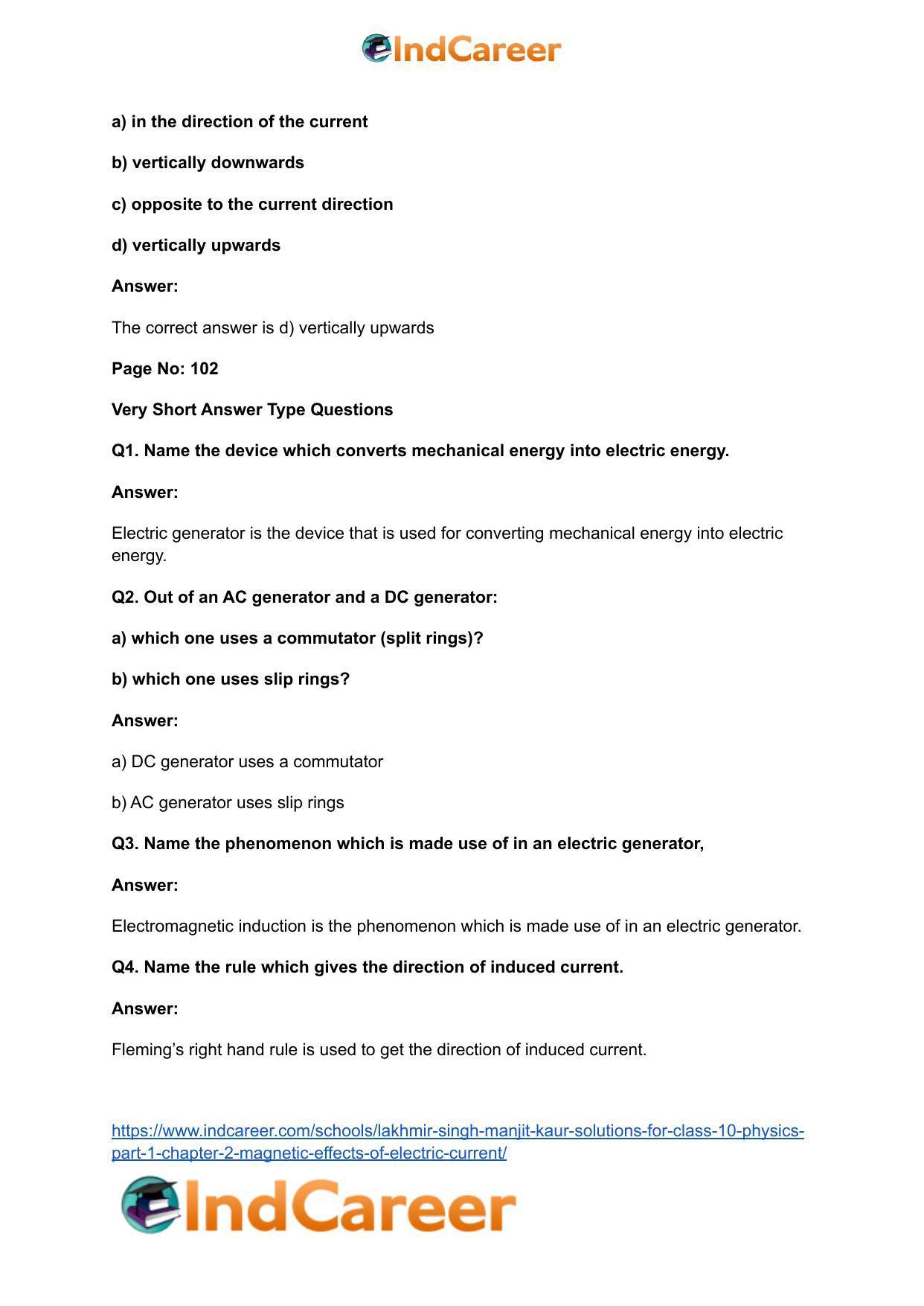 Lakhmir Singh Manjit Kaur Solutions for Class 10 Physics (Part 1) Chapter 2- Magnetic Effects Of Electric Current - Page 35