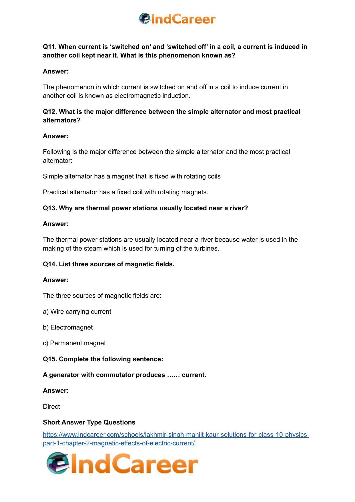 Lakhmir Singh Manjit Kaur Solutions for Class 10 Physics (Part 1) Chapter 2- Magnetic Effects Of Electric Current - Page 37