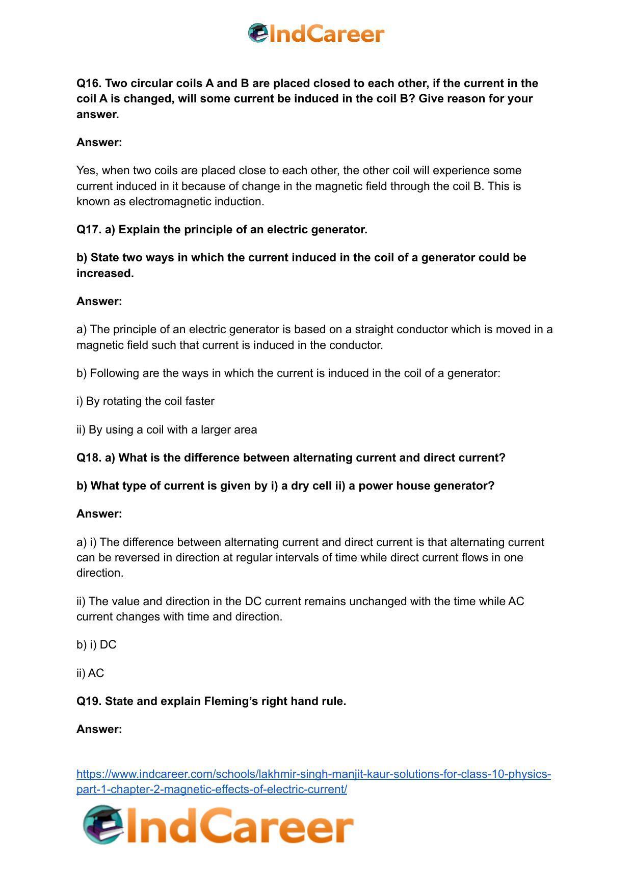 Lakhmir Singh Manjit Kaur Solutions for Class 10 Physics (Part 1) Chapter 2- Magnetic Effects Of Electric Current - Page 38