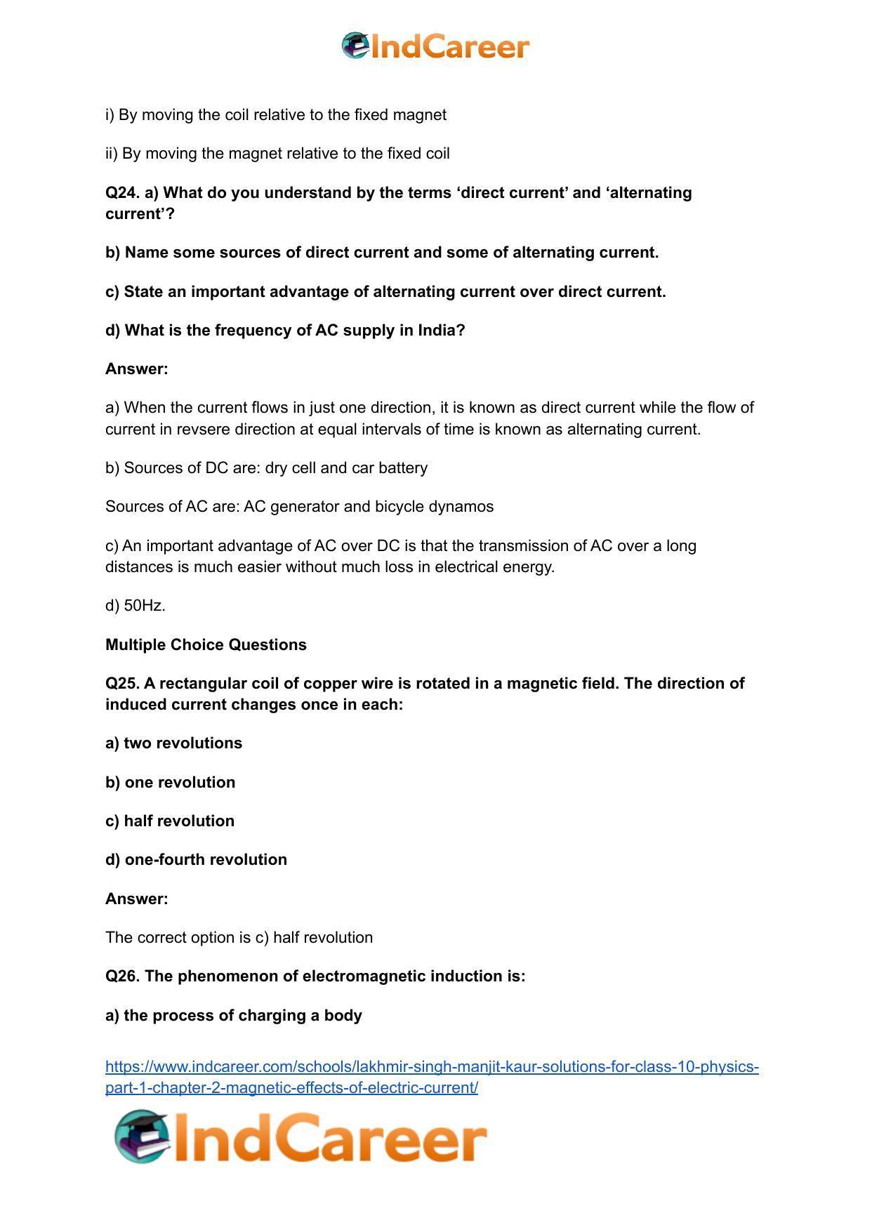 Lakhmir Singh Manjit Kaur Solutions for Class 10 Physics (Part 1) Chapter 2- Magnetic Effects Of Electric Current - Page 43