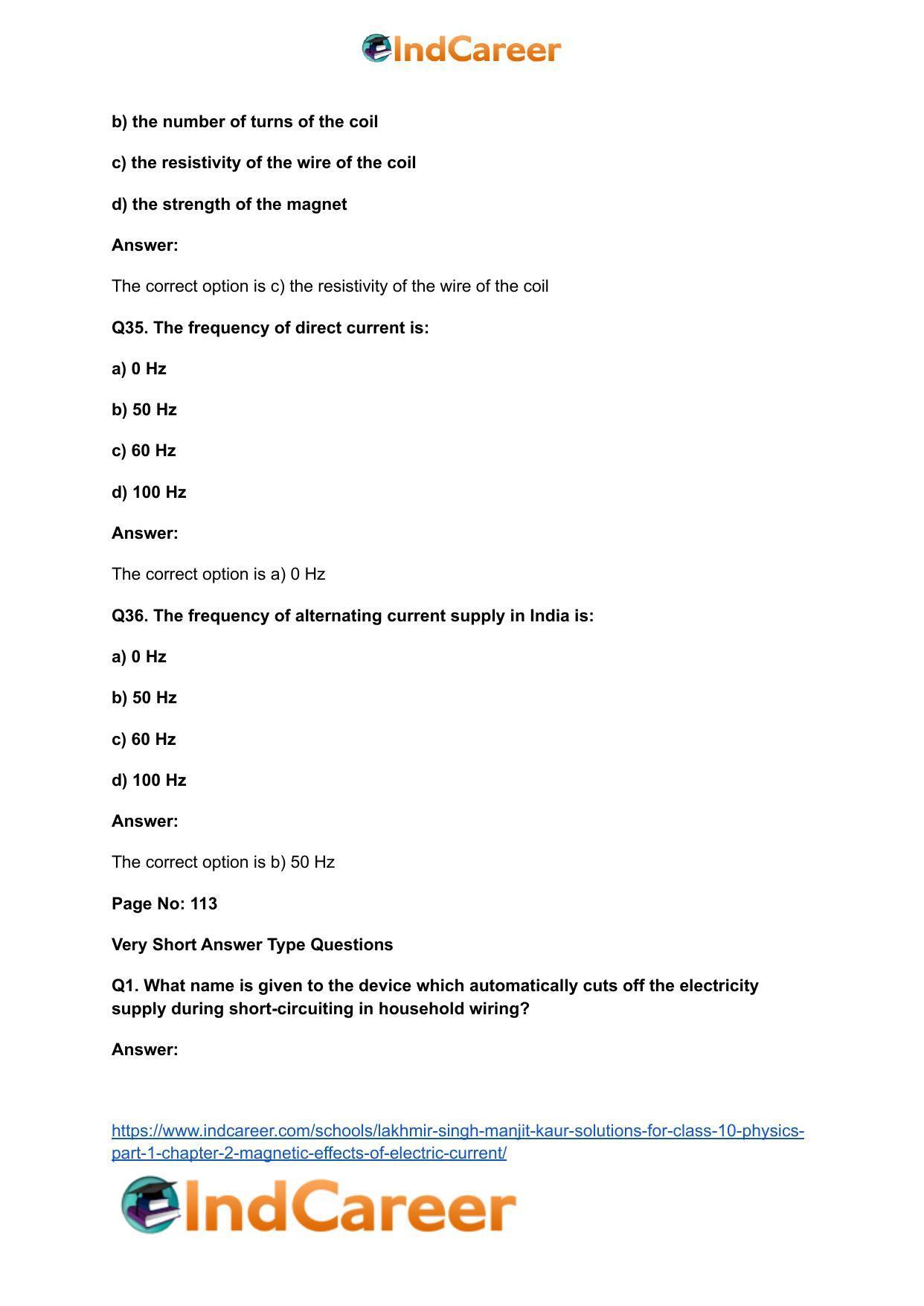 Lakhmir Singh Manjit Kaur Solutions for Class 10 Physics (Part 1) Chapter 2- Magnetic Effects Of Electric Current - Page 47
