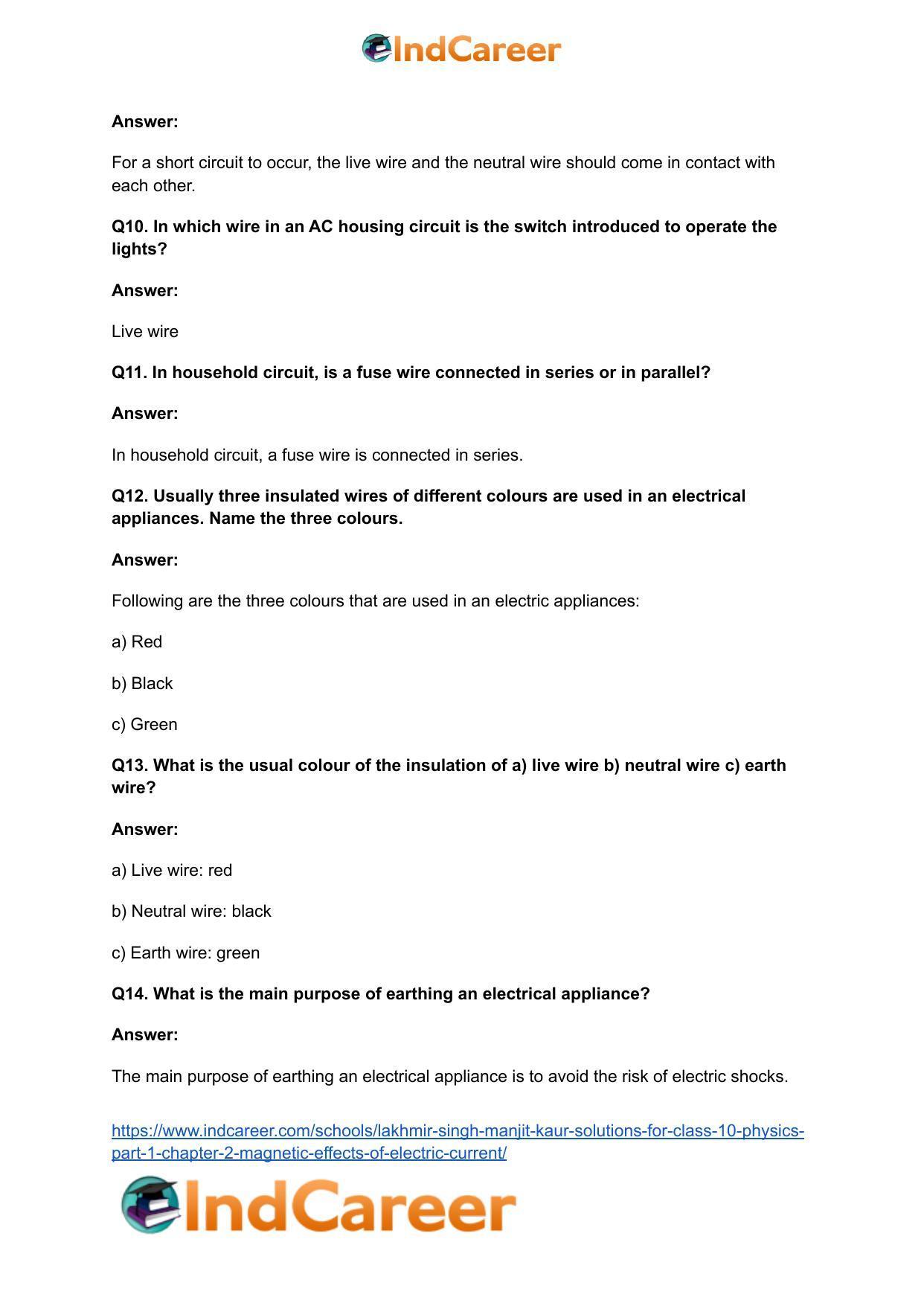 Lakhmir Singh Manjit Kaur Solutions for Class 10 Physics (Part 1) Chapter 2- Magnetic Effects Of Electric Current - Page 50