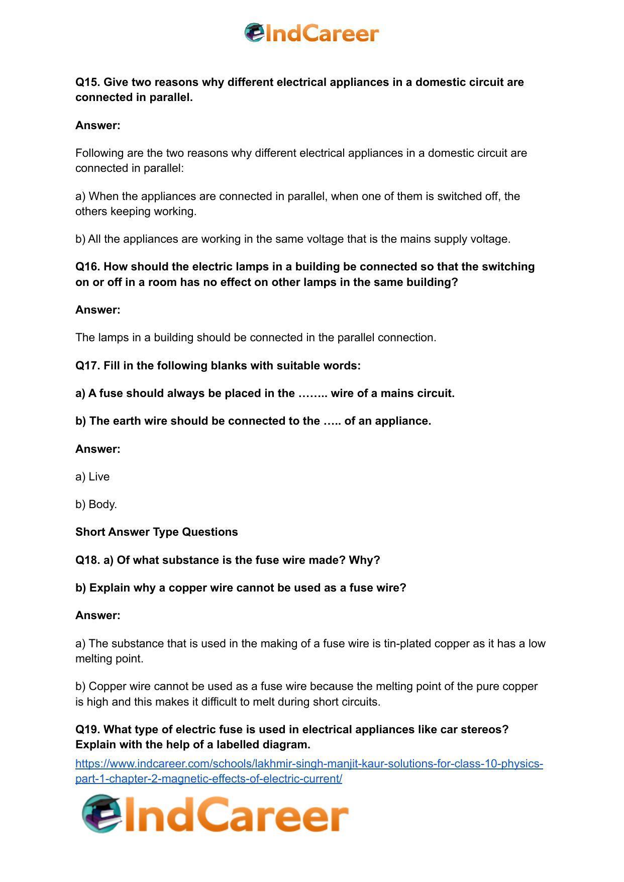Lakhmir Singh Manjit Kaur Solutions for Class 10 Physics (Part 1) Chapter 2- Magnetic Effects Of Electric Current - Page 51