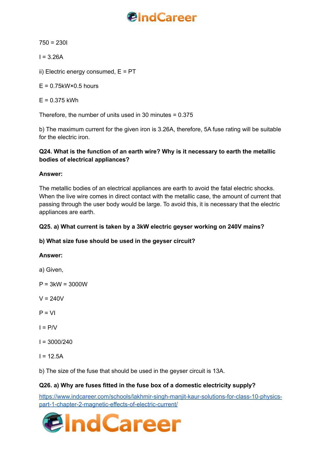 Lakhmir Singh Manjit Kaur Solutions for Class 10 Physics (Part 1) Chapter 2- Magnetic Effects Of Electric Current - Page 54