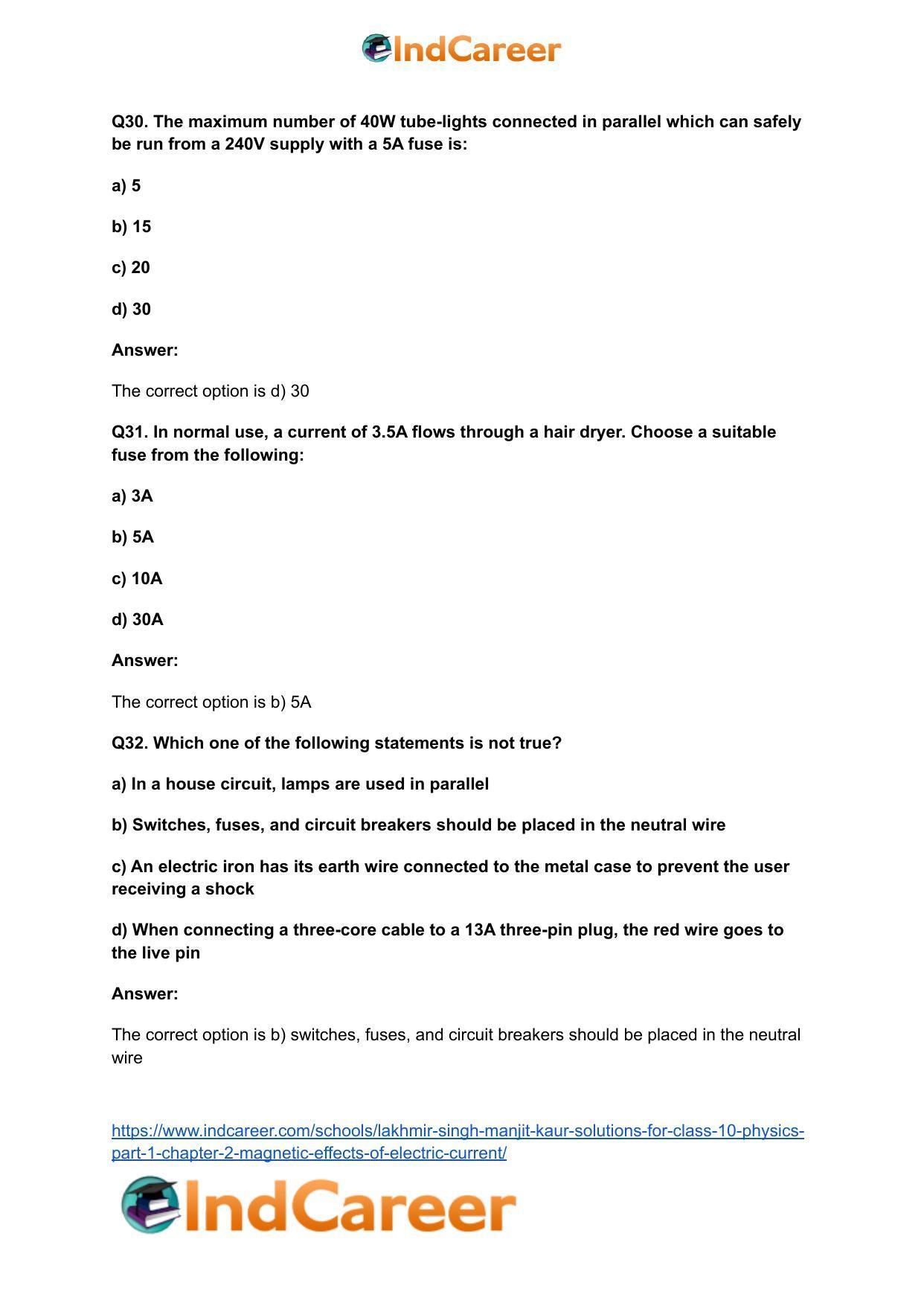 Lakhmir Singh Manjit Kaur Solutions for Class 10 Physics (Part 1) Chapter 2- Magnetic Effects Of Electric Current - Page 57