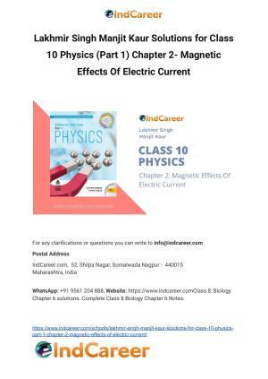 Lakhmir Singh Manjit Kaur  Solutions for Class 10 Physics (Part 1) Chapter 2- Magnetic Effects Of Electric Current