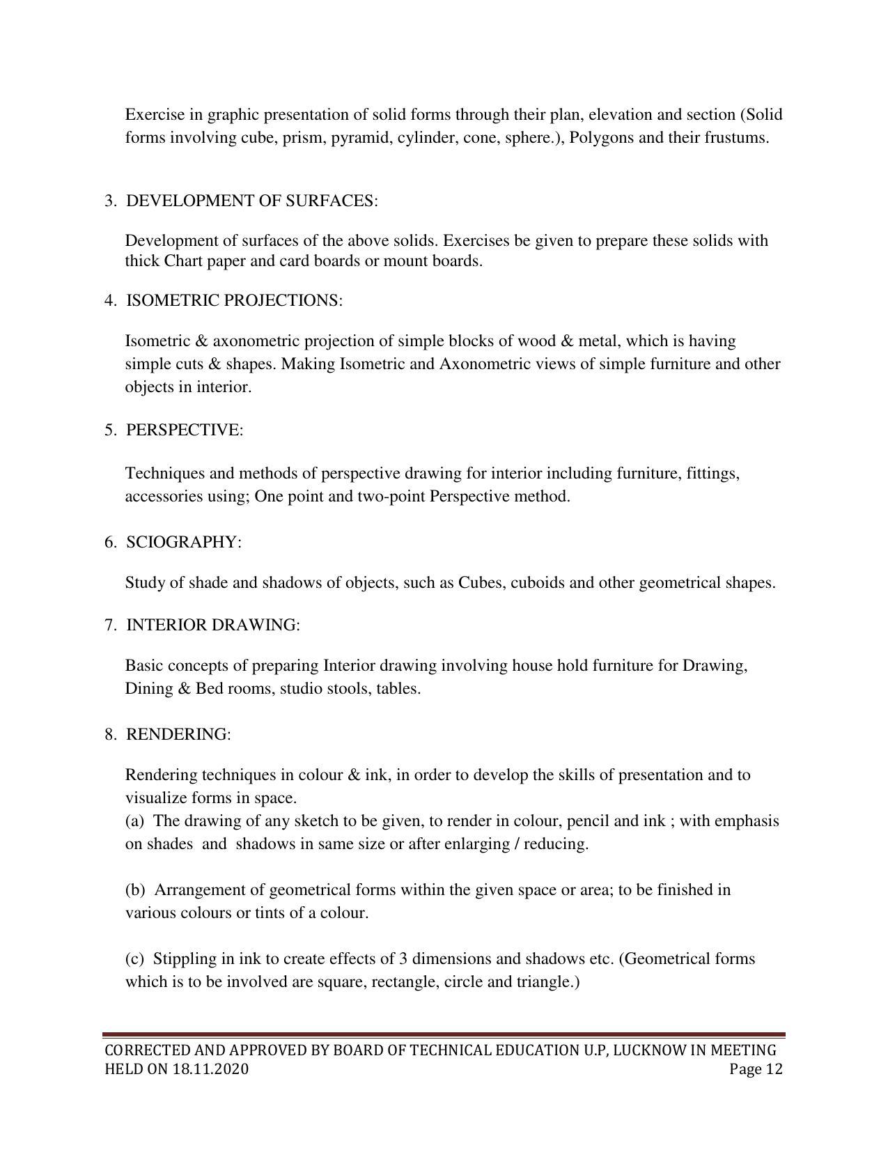 SYLLABUS FOR FIRST SEMESTER SESSION (2020-2021) - SIX SEMESTER DIPLOMA COURSE IN INTERIOR DECORATION AND DESIGN - Page 12