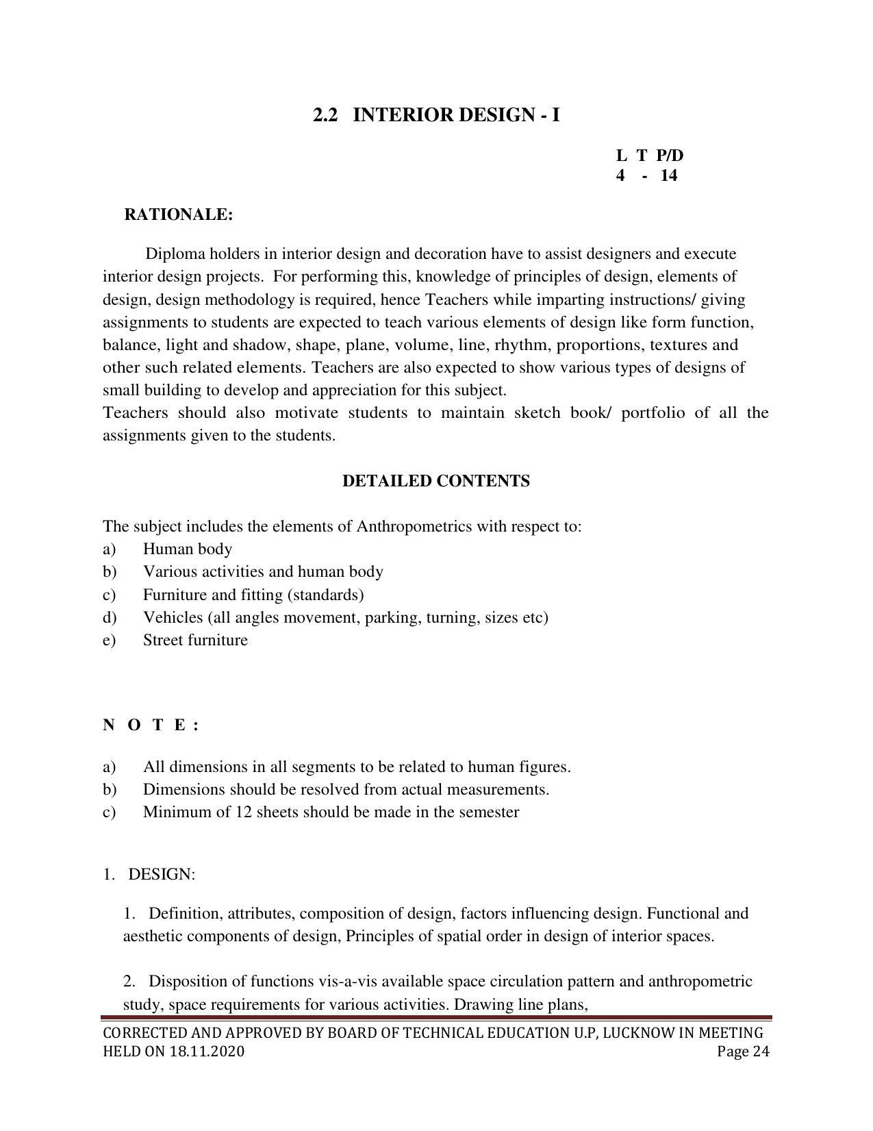 SYLLABUS FOR FIRST SEMESTER SESSION (2020-2021) - SIX SEMESTER DIPLOMA COURSE IN INTERIOR DECORATION AND DESIGN - Page 24
