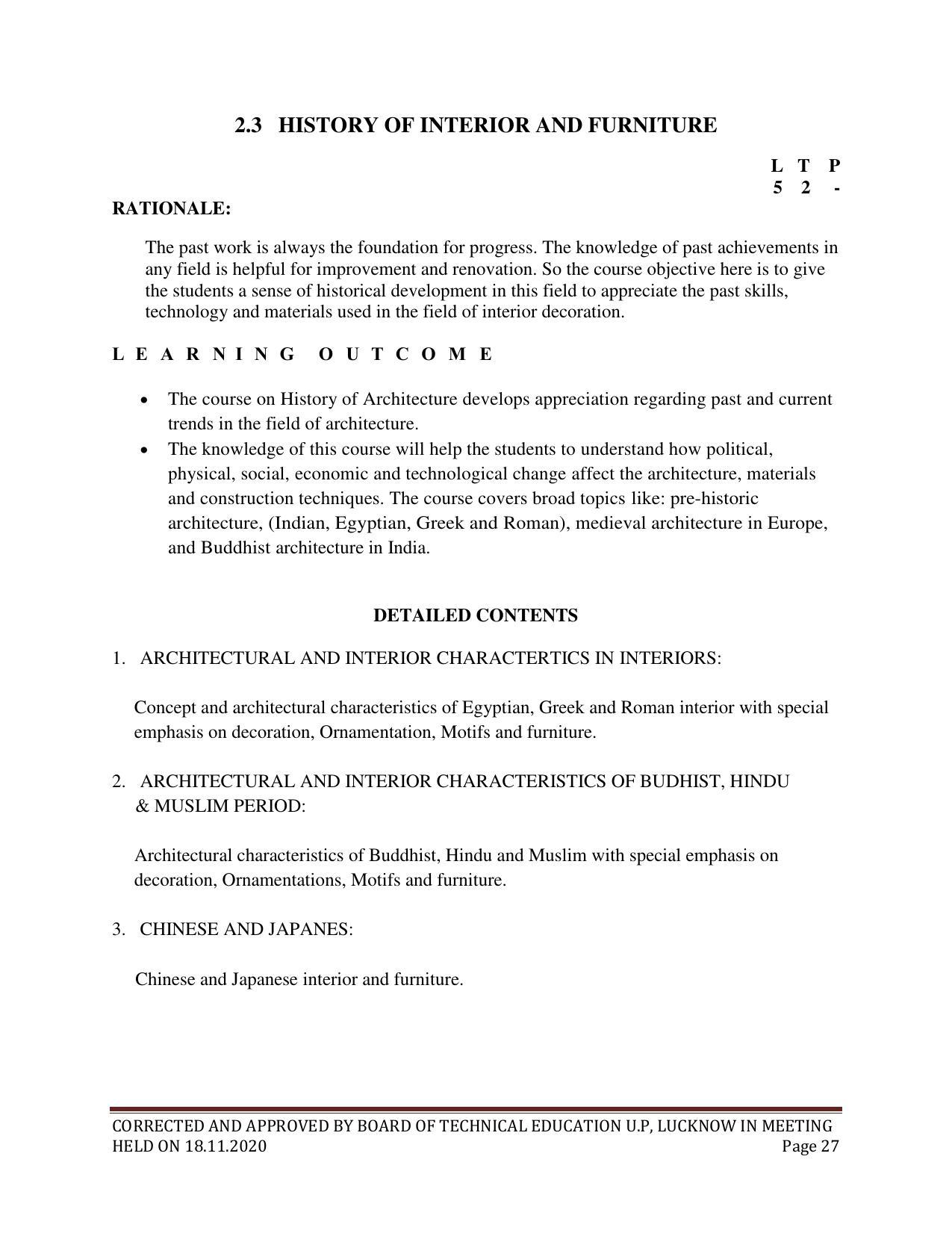 SYLLABUS FOR FIRST SEMESTER SESSION (2020-2021) - SIX SEMESTER DIPLOMA COURSE IN INTERIOR DECORATION AND DESIGN - Page 27