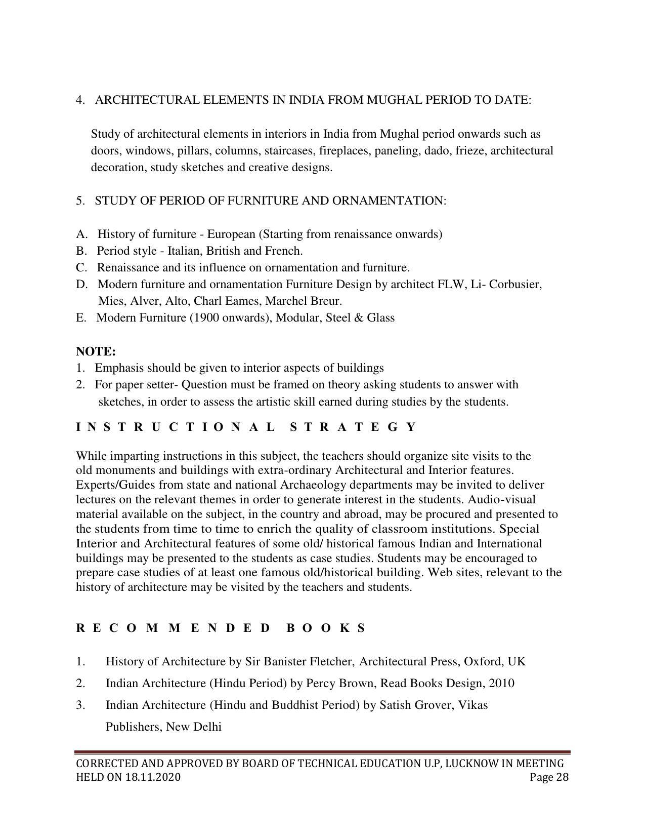 SYLLABUS FOR FIRST SEMESTER SESSION (2020-2021) - SIX SEMESTER DIPLOMA COURSE IN INTERIOR DECORATION AND DESIGN - Page 28