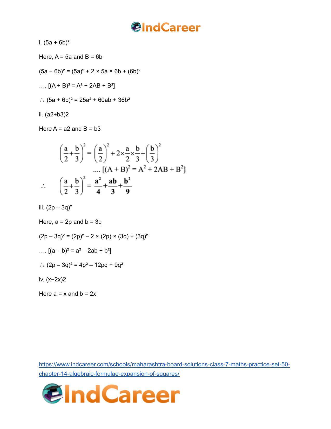 Maharashtra Board Solutions Class 7-Maths (Practice Set 50): Chapter 14- Algebraic Formulae - Expansion of Squares - Page 3