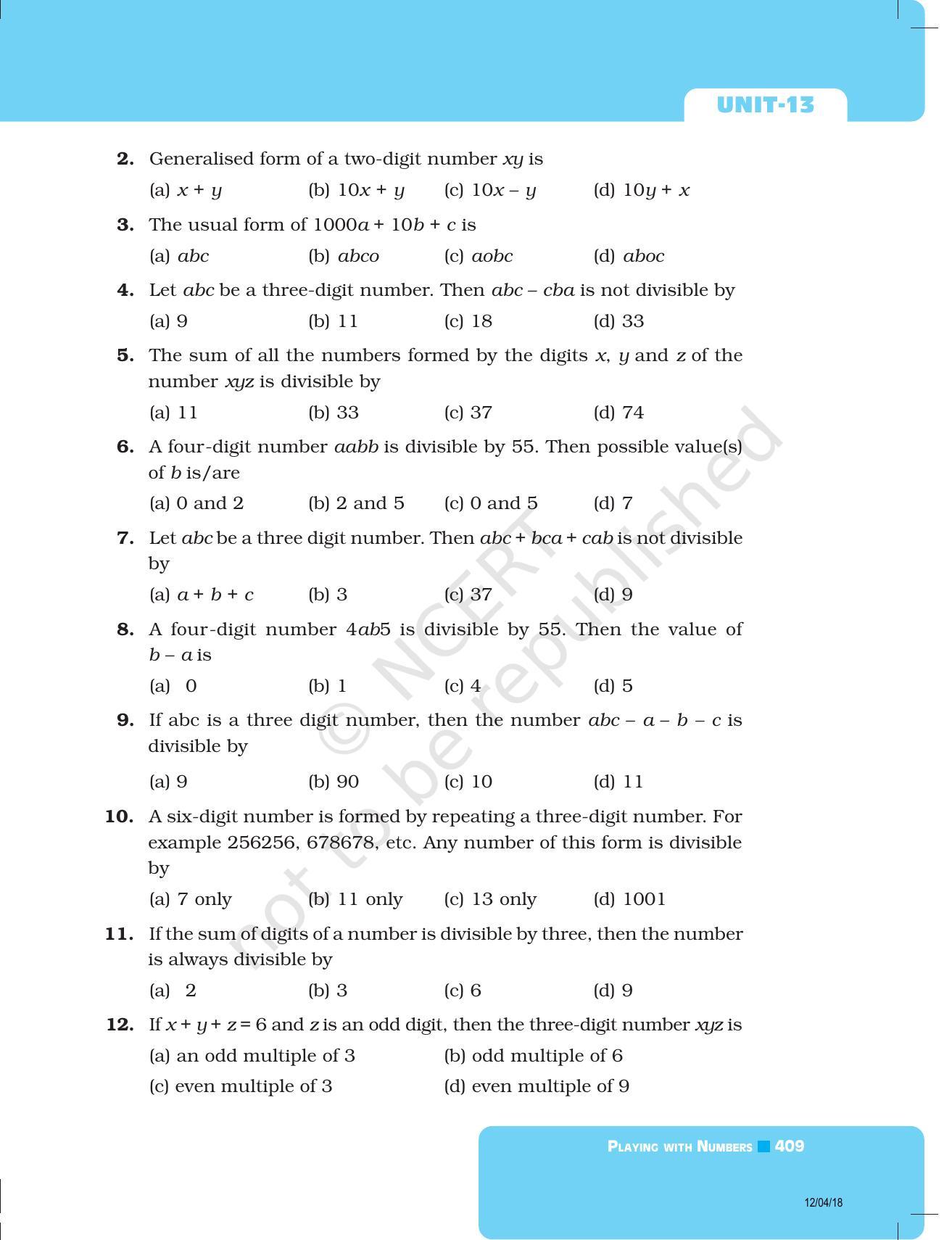 NCERT Exemplar Book for Class 8 Maths: Chapter 13- Playing with Numbers - Page 5