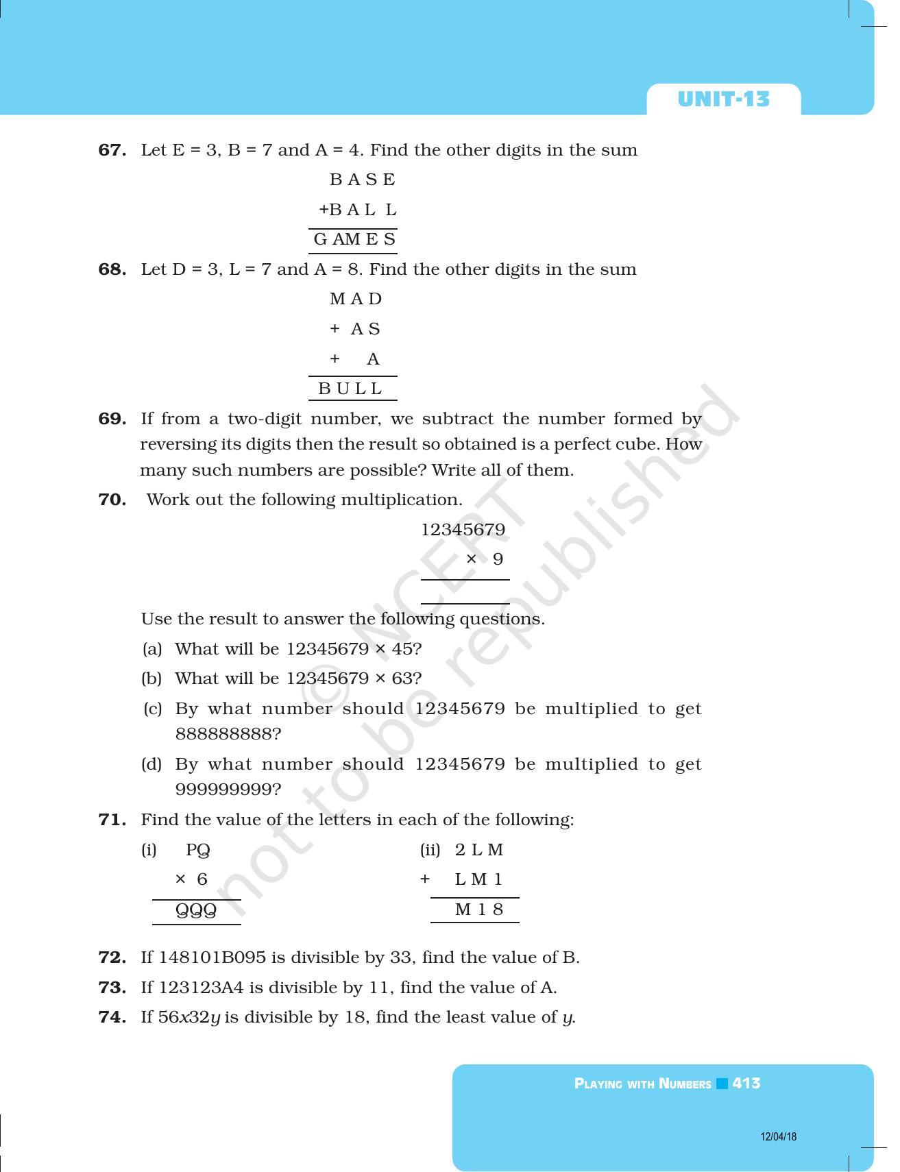NCERT Exemplar Book for Class 8 Maths: Chapter 13- Playing with Numbers - Page 9