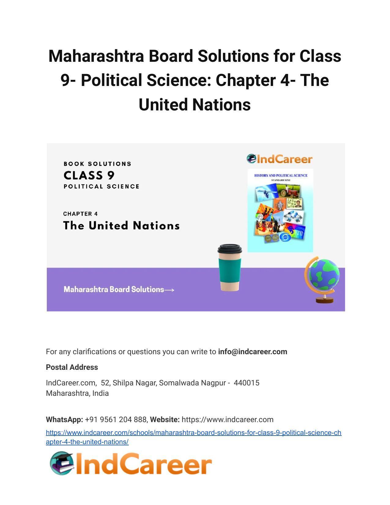Maharashtra Board Solutions for Class 9- Political Science: Chapter 4- The United Nations - Page 1