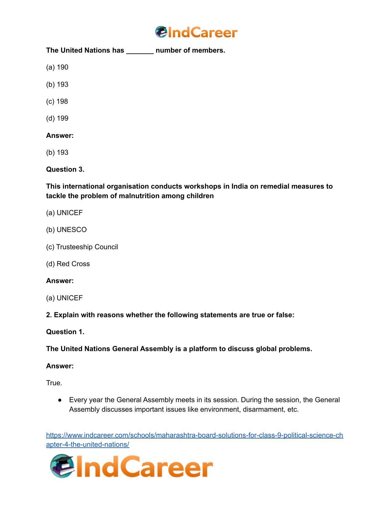 Maharashtra Board Solutions for Class 9- Political Science: Chapter 4- The United Nations - Page 3