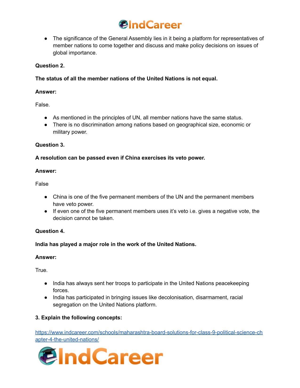 Maharashtra Board Solutions for Class 9- Political Science: Chapter 4- The United Nations - Page 4