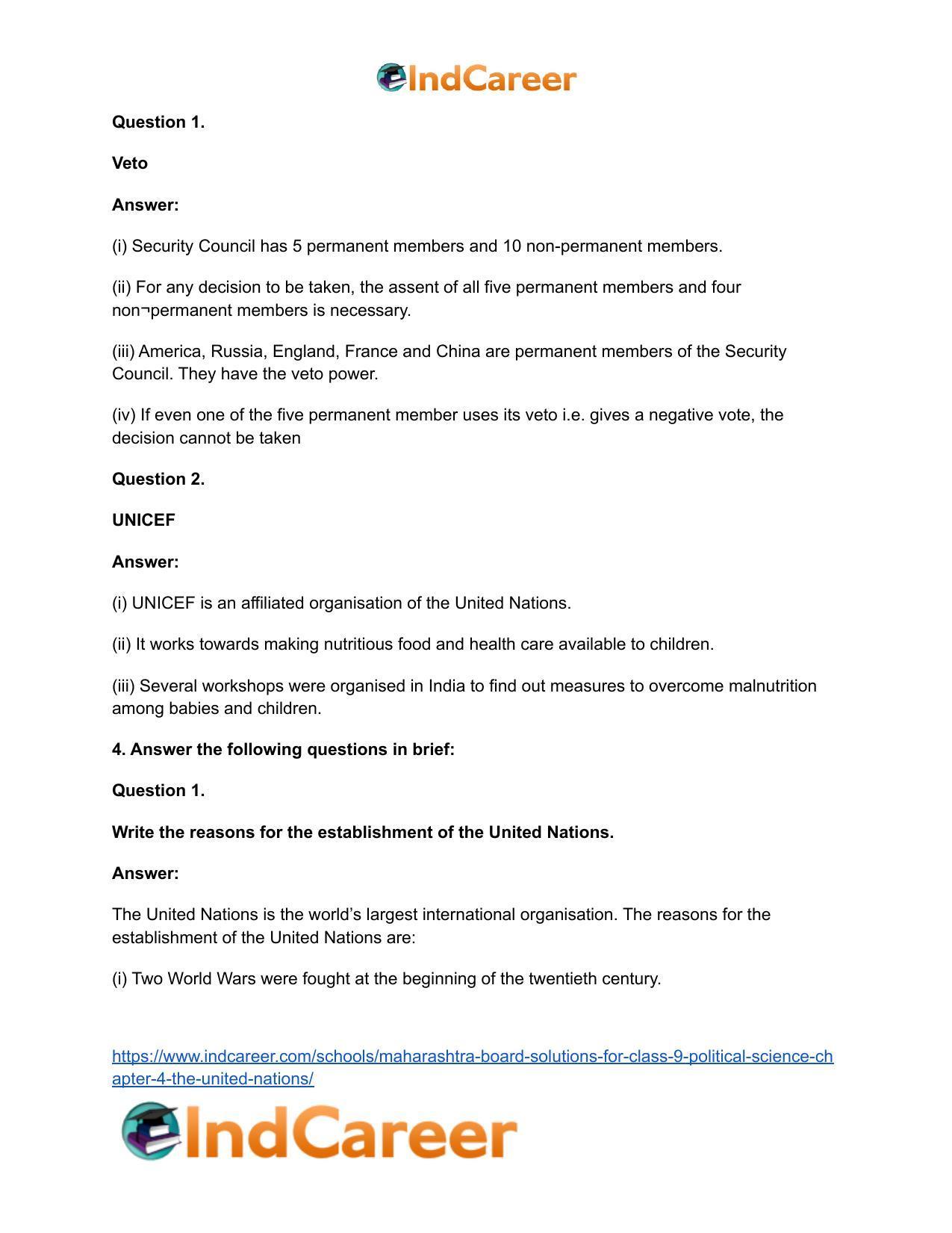 Maharashtra Board Solutions for Class 9- Political Science: Chapter 4- The United Nations - Page 5