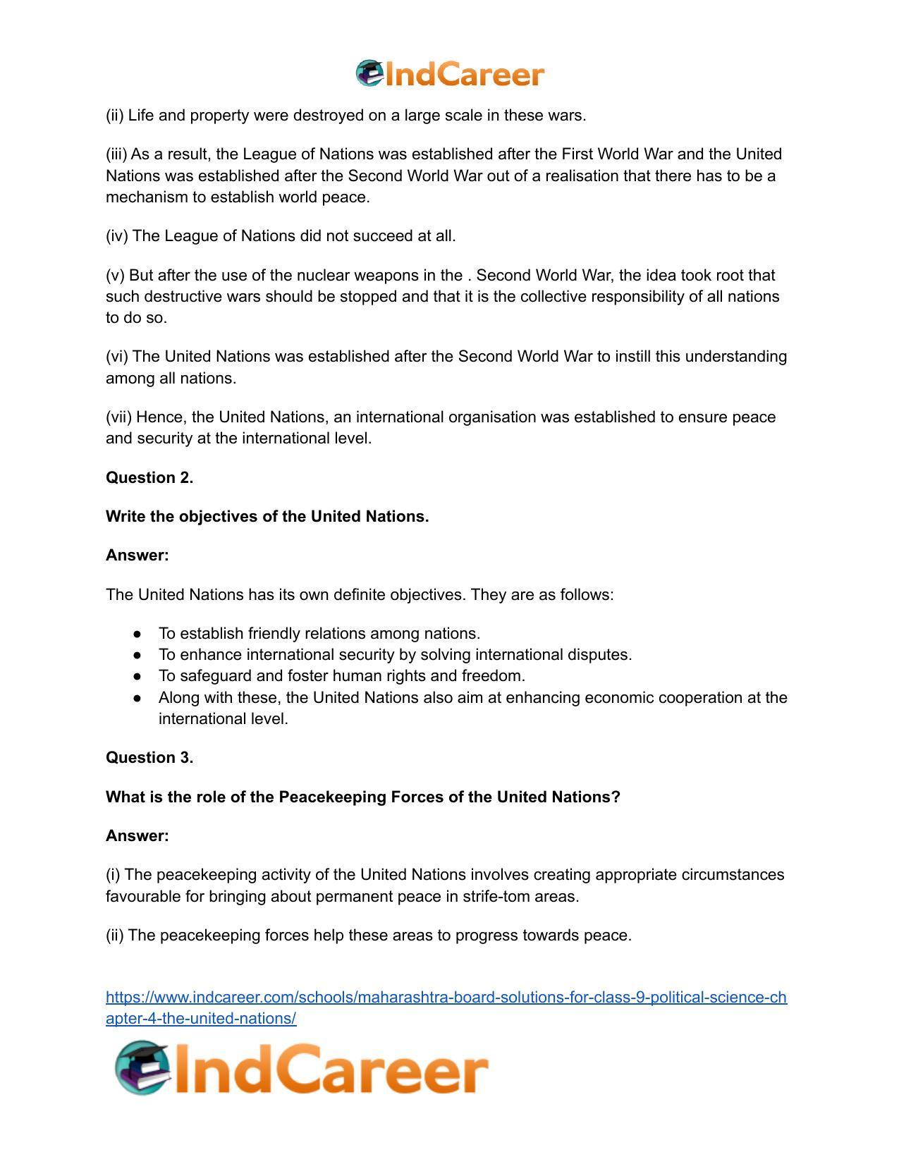 Maharashtra Board Solutions for Class 9- Political Science: Chapter 4- The United Nations - Page 6