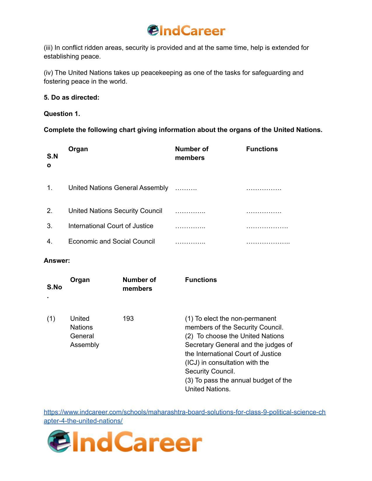 Maharashtra Board Solutions for Class 9- Political Science: Chapter 4- The United Nations - Page 7