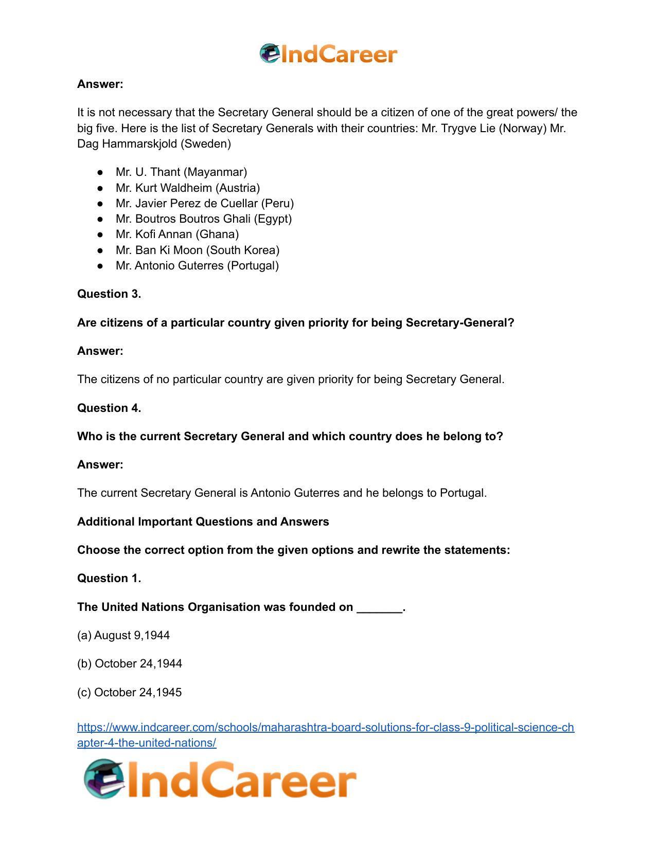 Maharashtra Board Solutions for Class 9- Political Science: Chapter 4- The United Nations - Page 13