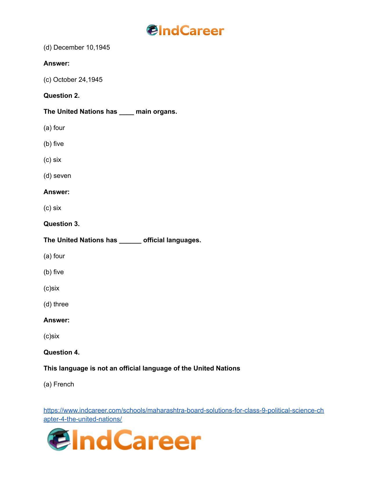Maharashtra Board Solutions for Class 9- Political Science: Chapter 4- The United Nations - Page 14