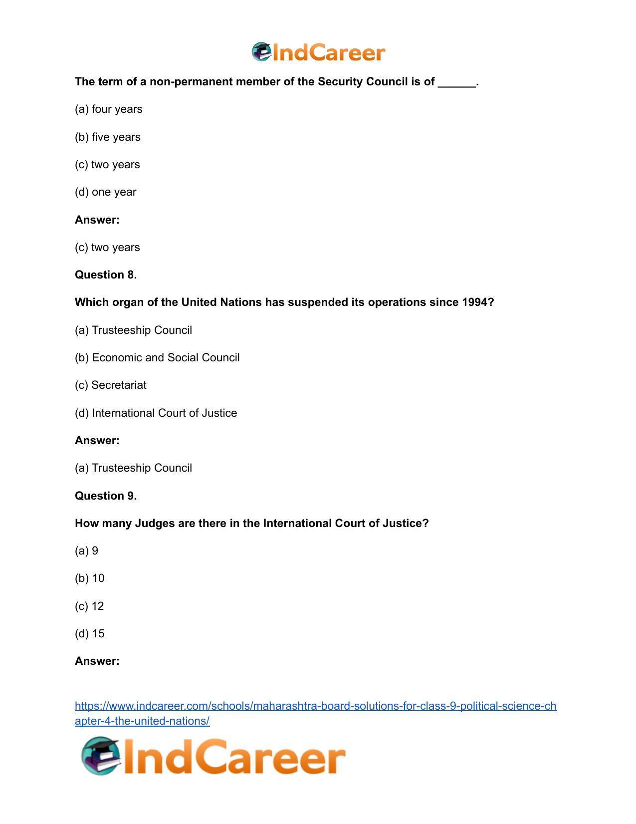 Maharashtra Board Solutions for Class 9- Political Science: Chapter 4- The United Nations - Page 16