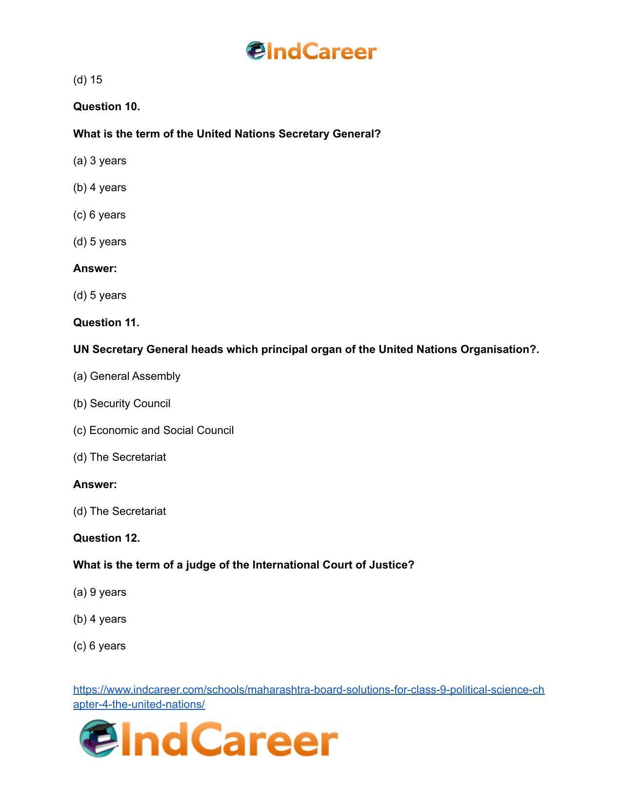 Maharashtra Board Solutions for Class 9- Political Science: Chapter 4- The United Nations - Page 17