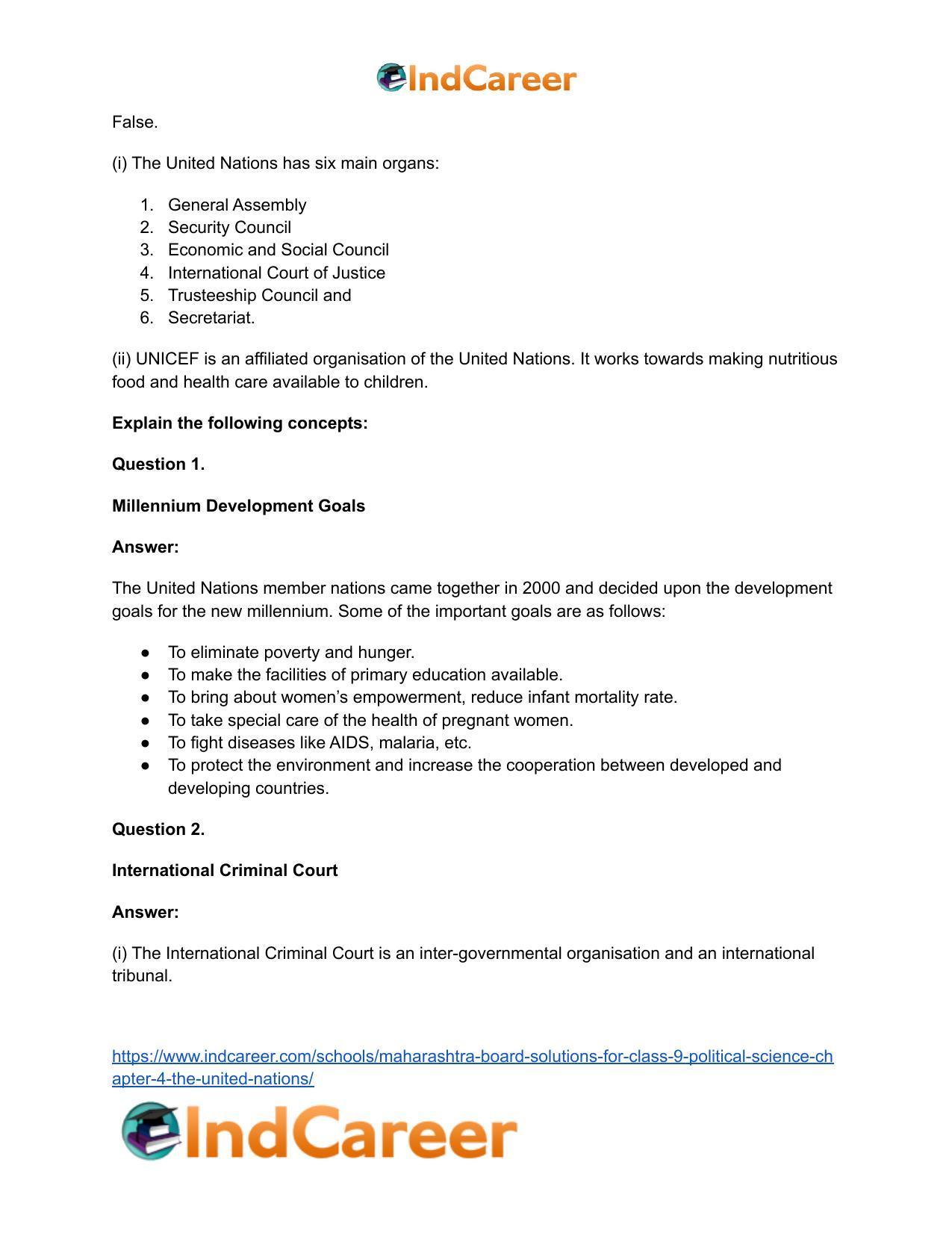 Maharashtra Board Solutions for Class 9- Political Science: Chapter 4- The United Nations - Page 20