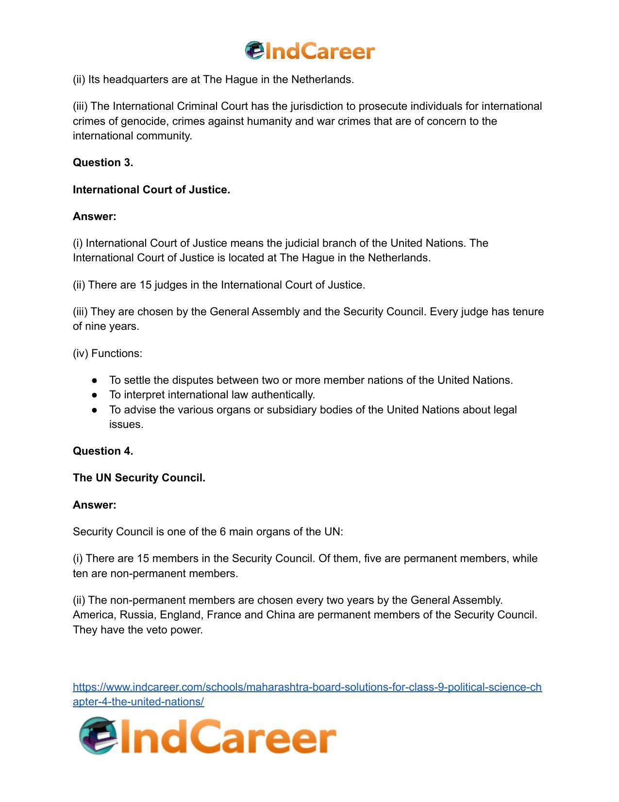 Maharashtra Board Solutions for Class 9- Political Science: Chapter 4- The United Nations - Page 21