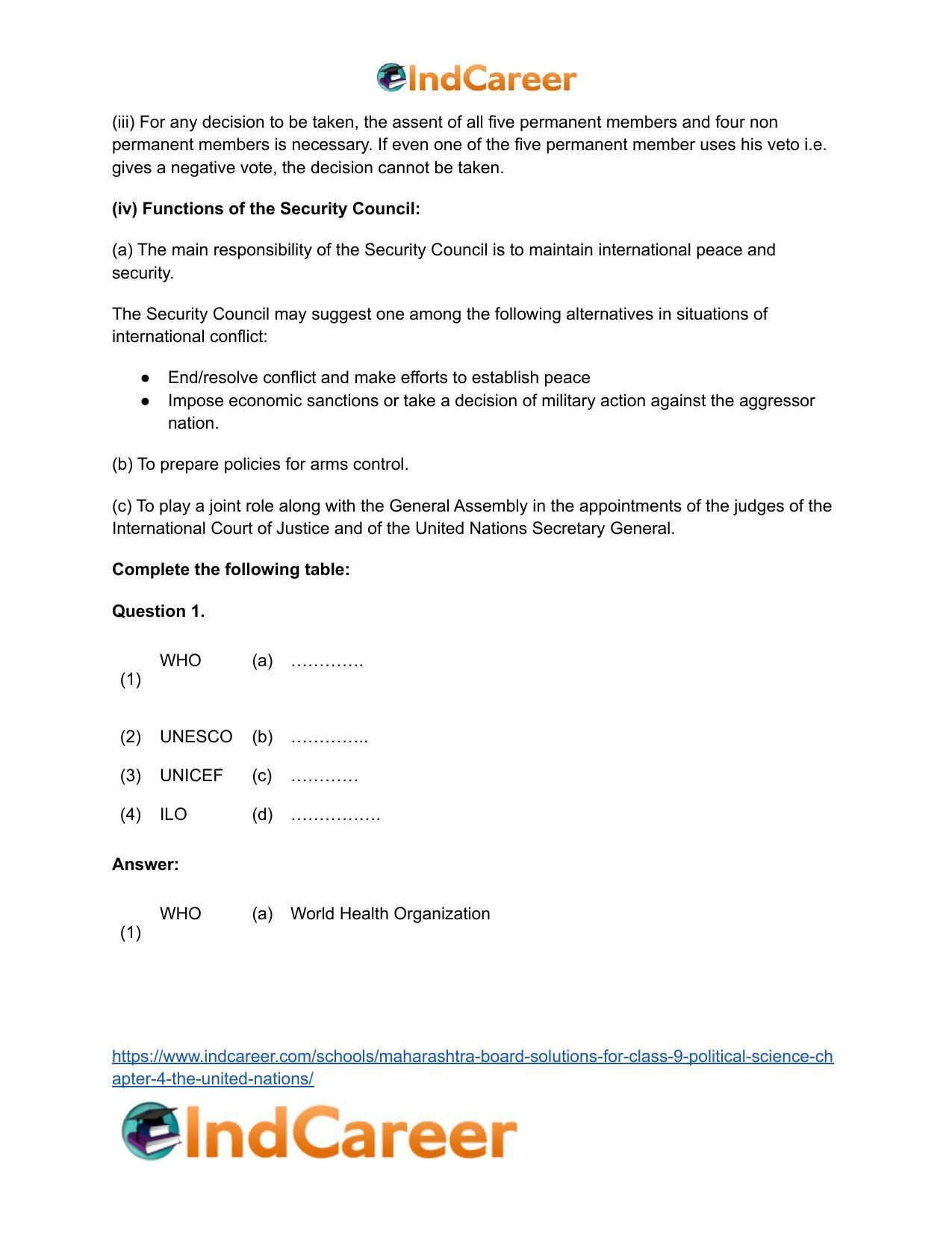 Maharashtra Board Solutions for Class 9- Political Science: Chapter 4- The United Nations - Page 22