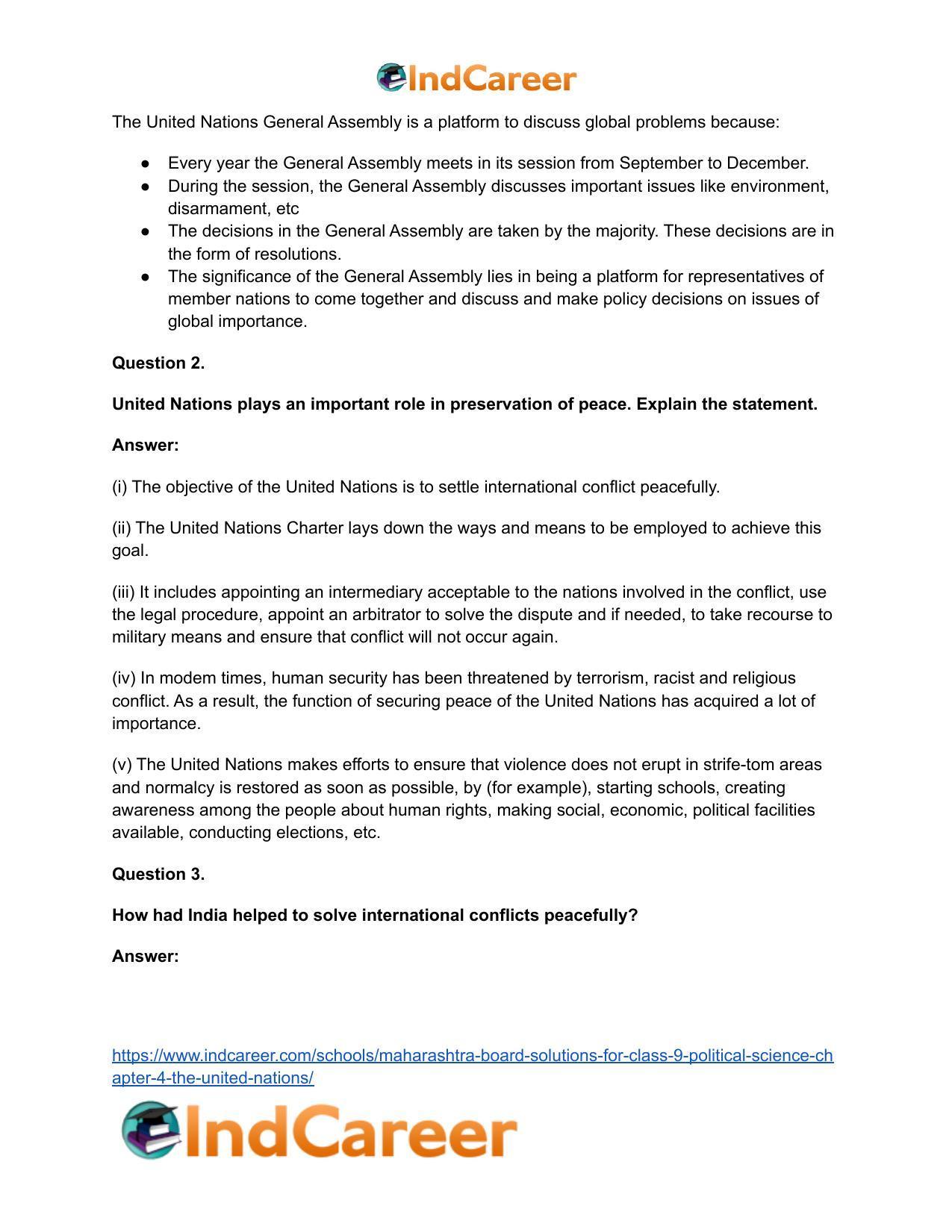 Maharashtra Board Solutions for Class 9- Political Science: Chapter 4- The United Nations - Page 27