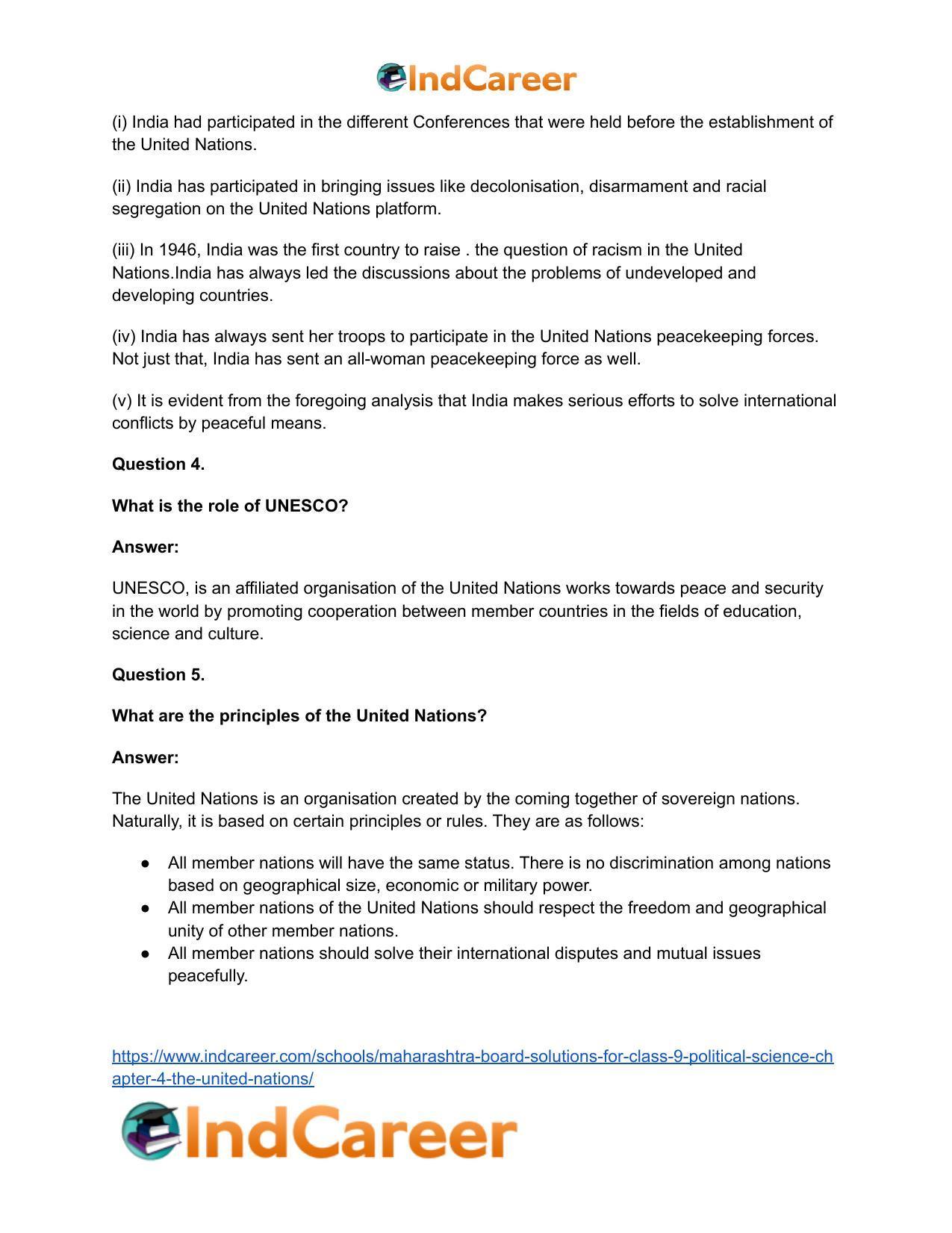 Maharashtra Board Solutions for Class 9- Political Science: Chapter 4- The United Nations - Page 28