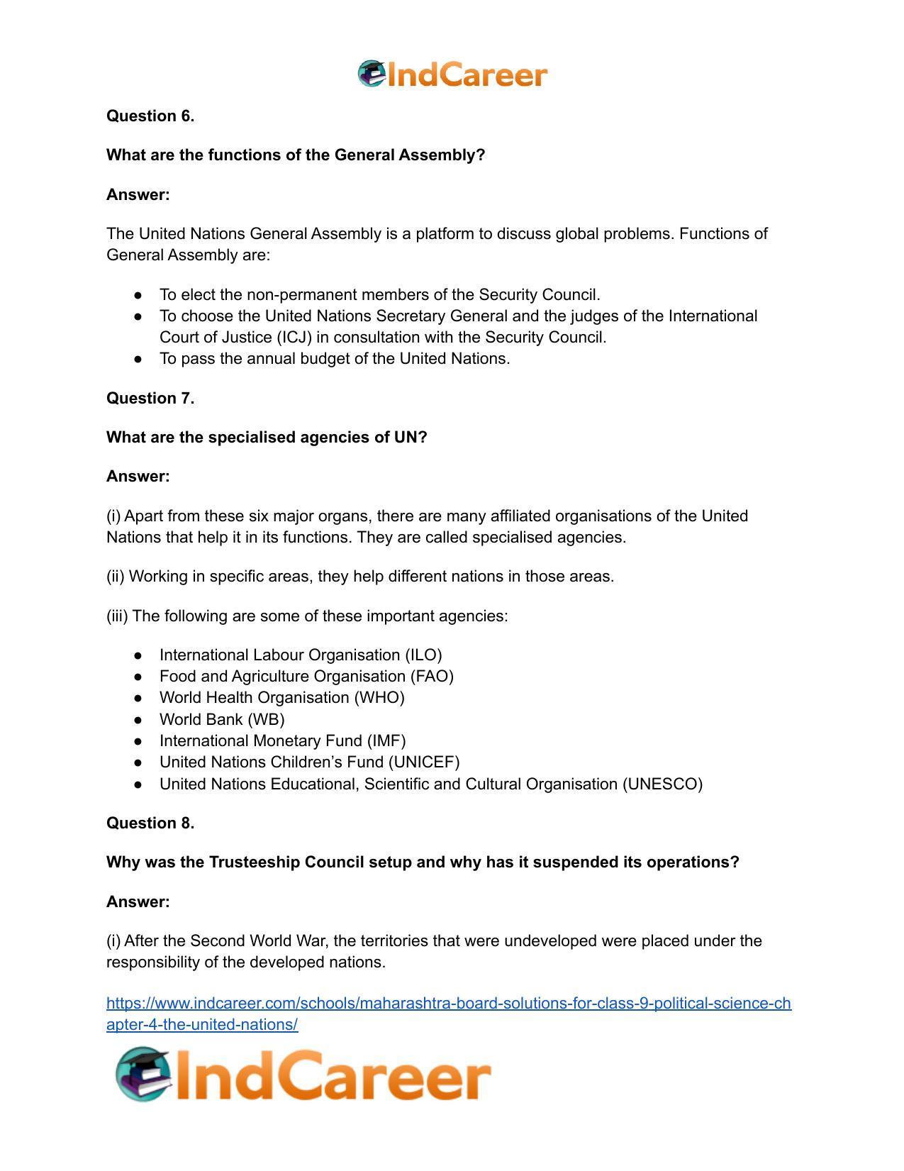 Maharashtra Board Solutions for Class 9- Political Science: Chapter 4- The United Nations - Page 29