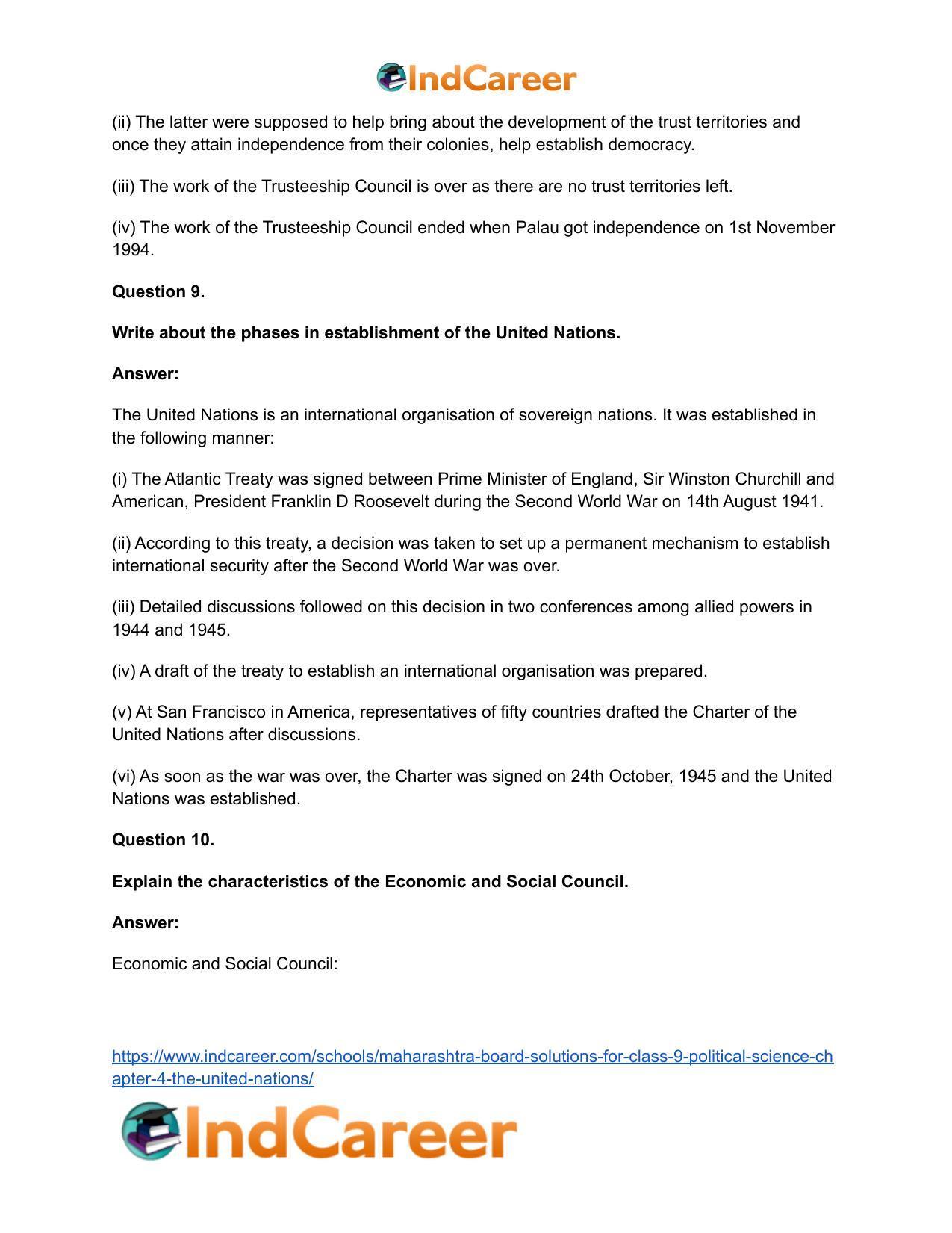 Maharashtra Board Solutions for Class 9- Political Science: Chapter 4- The United Nations - Page 30