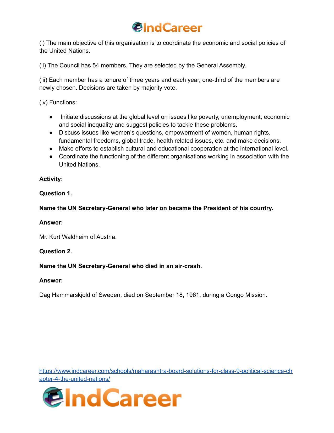 Maharashtra Board Solutions for Class 9- Political Science: Chapter 4- The United Nations - Page 31
