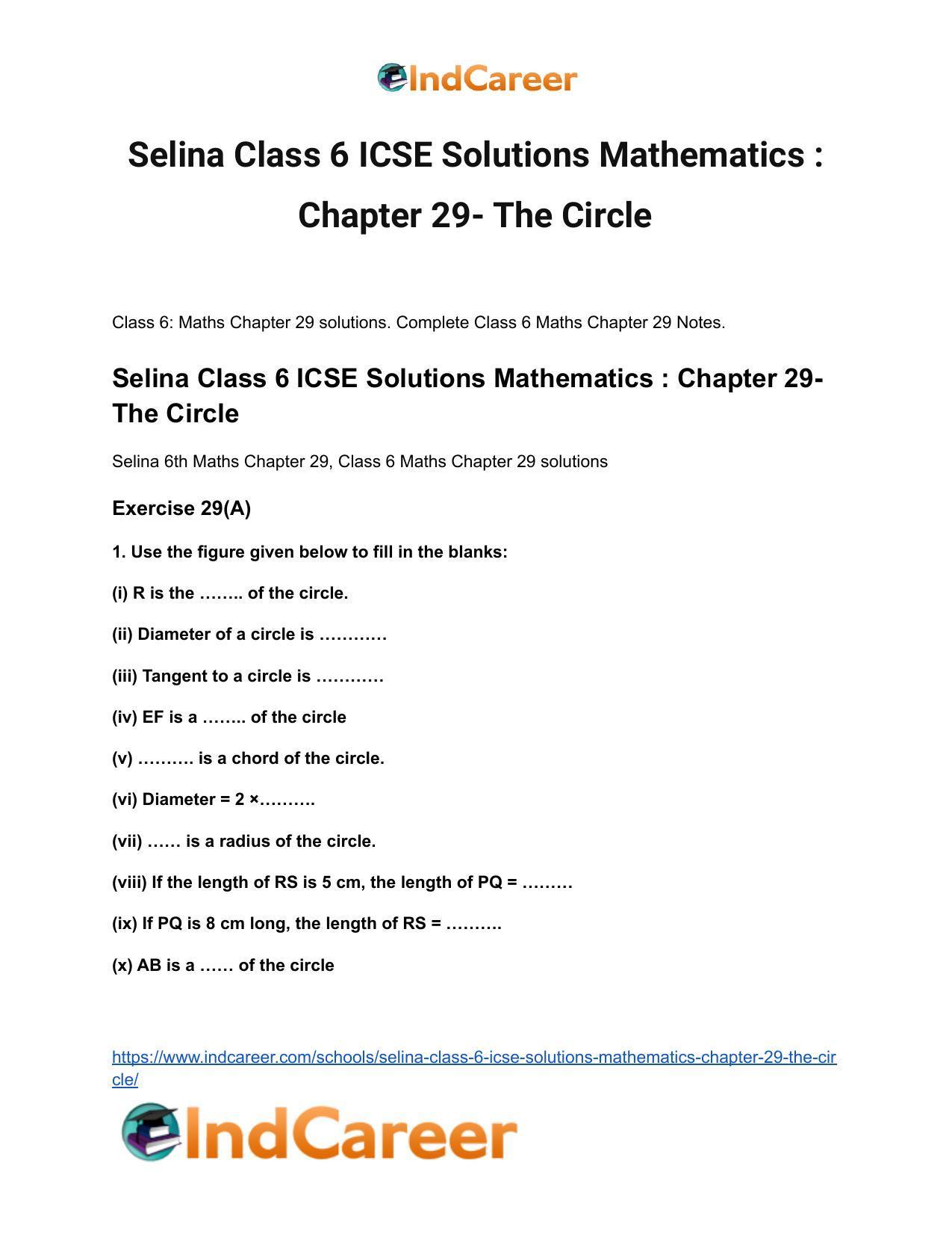 Selina Class 6 ICSE Solutions Mathematics : Chapter 29- The Circle - Page 2