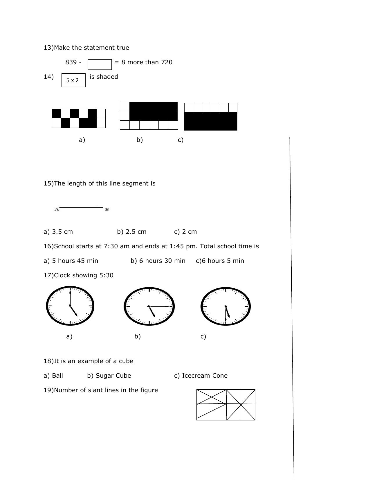 Worksheet for Class 3 Mathematics Practice Test Assignment 13 - Page 2