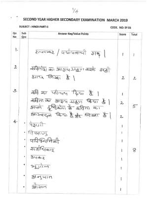 Kerala Plus Two 2019 Hindi Answer Key